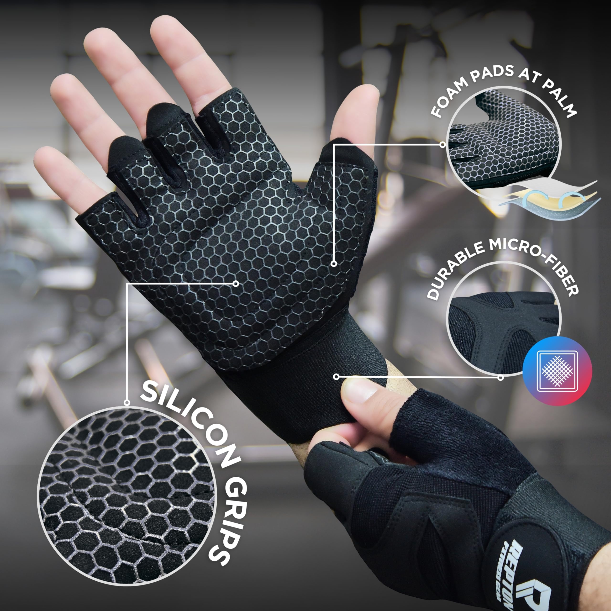 Repton Fitness Gears Gym Gloves with Wrist Strap - Image 2