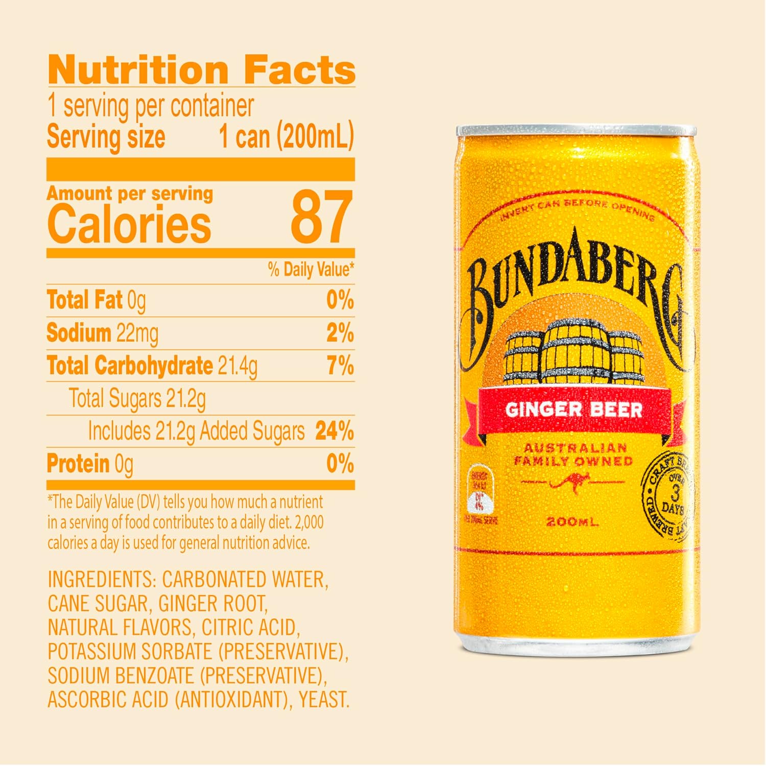 Bundaberg Ginger Beer, 6.8 fl oz Cans, (24 Pack)