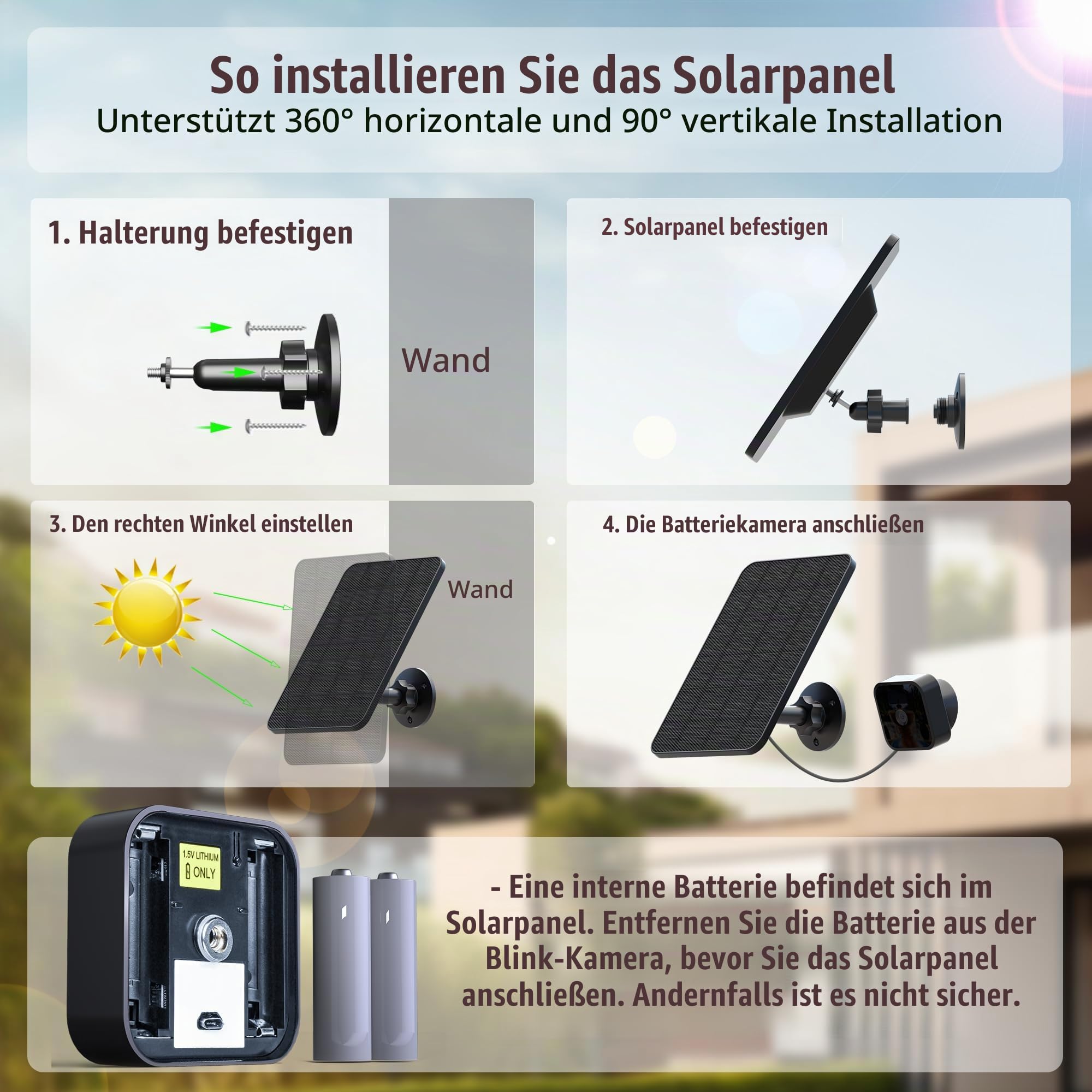 2 Pack Solarpanel für Blink Kamera Outdoor, 4W Solarmodul mit Gummistecker | Compatibel mit Blink Outdoor Camera 2K, 4(4th Gen), 3rd Gen, XT2/XT Kamera&SimpliSafe Kamera(Nicht enthalten), IP65