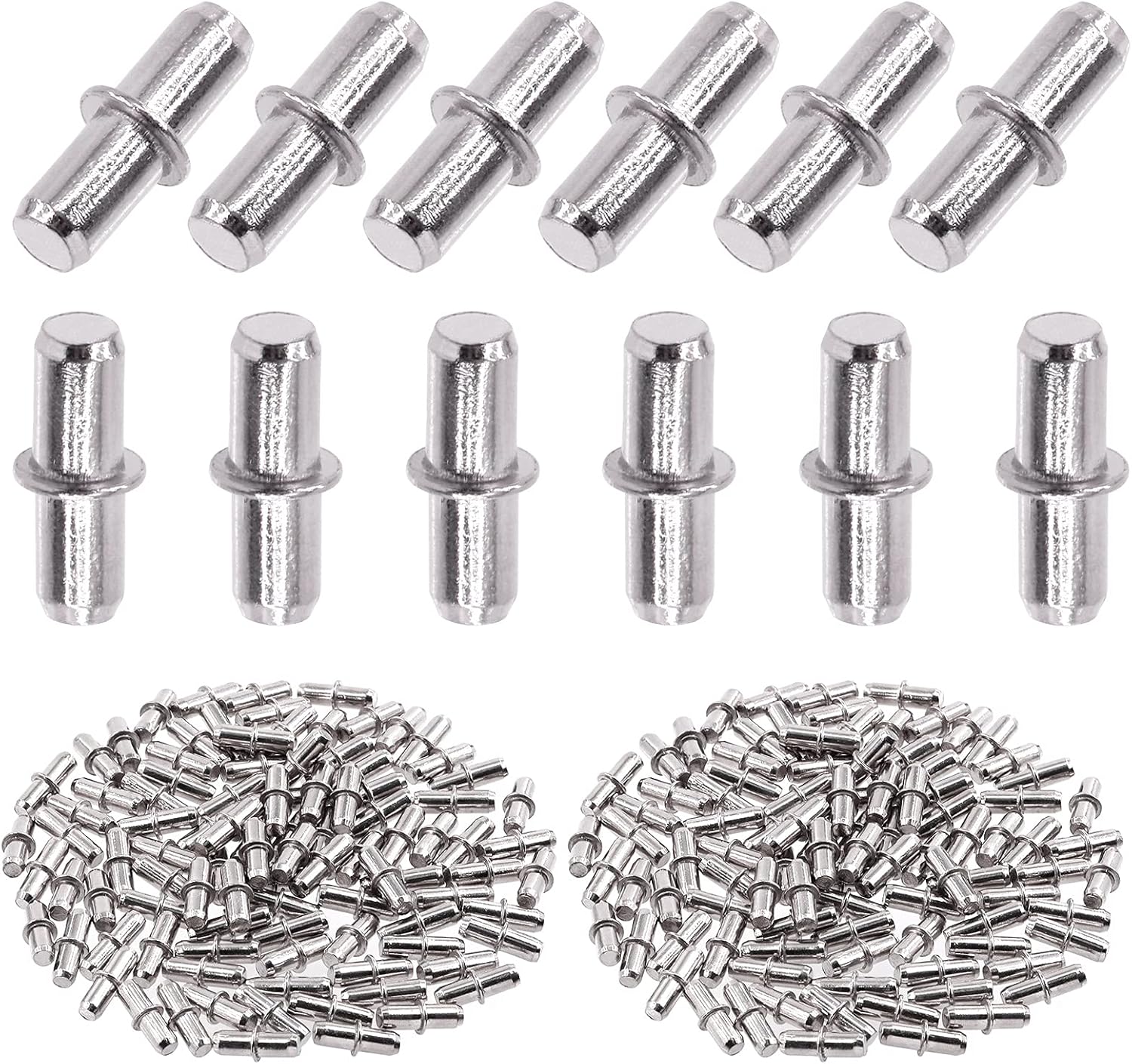 Swpeet 120Pcs 5mm Shelf Pins with Rubber Sleeves, Metal Nickel Plated Cabinet Support Pegs Book Bracket Shelf Pegs Pins for Furniture Shelves Bracket Entertainment Centers
