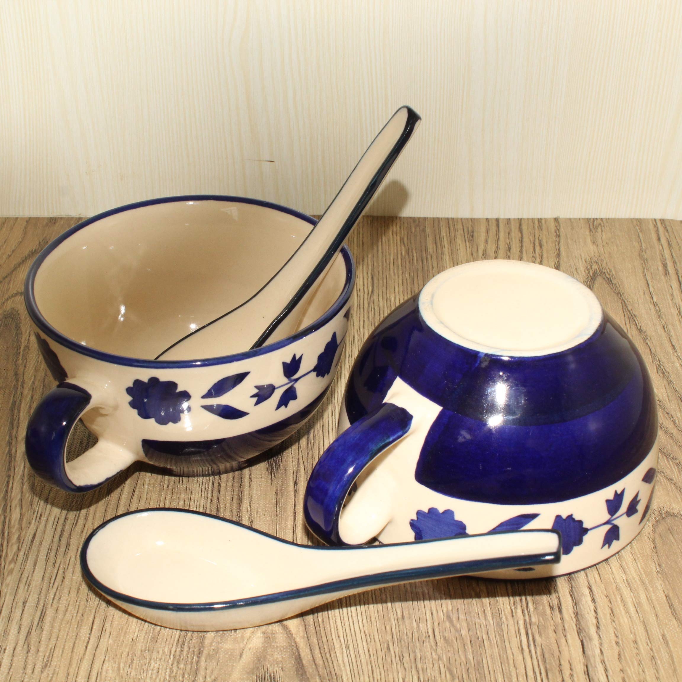 Mirakii Ceramic Handmade Printed Soup Cup or Bowl   300 ml with Spoon (Set of 2) - Image 3 thumbnail