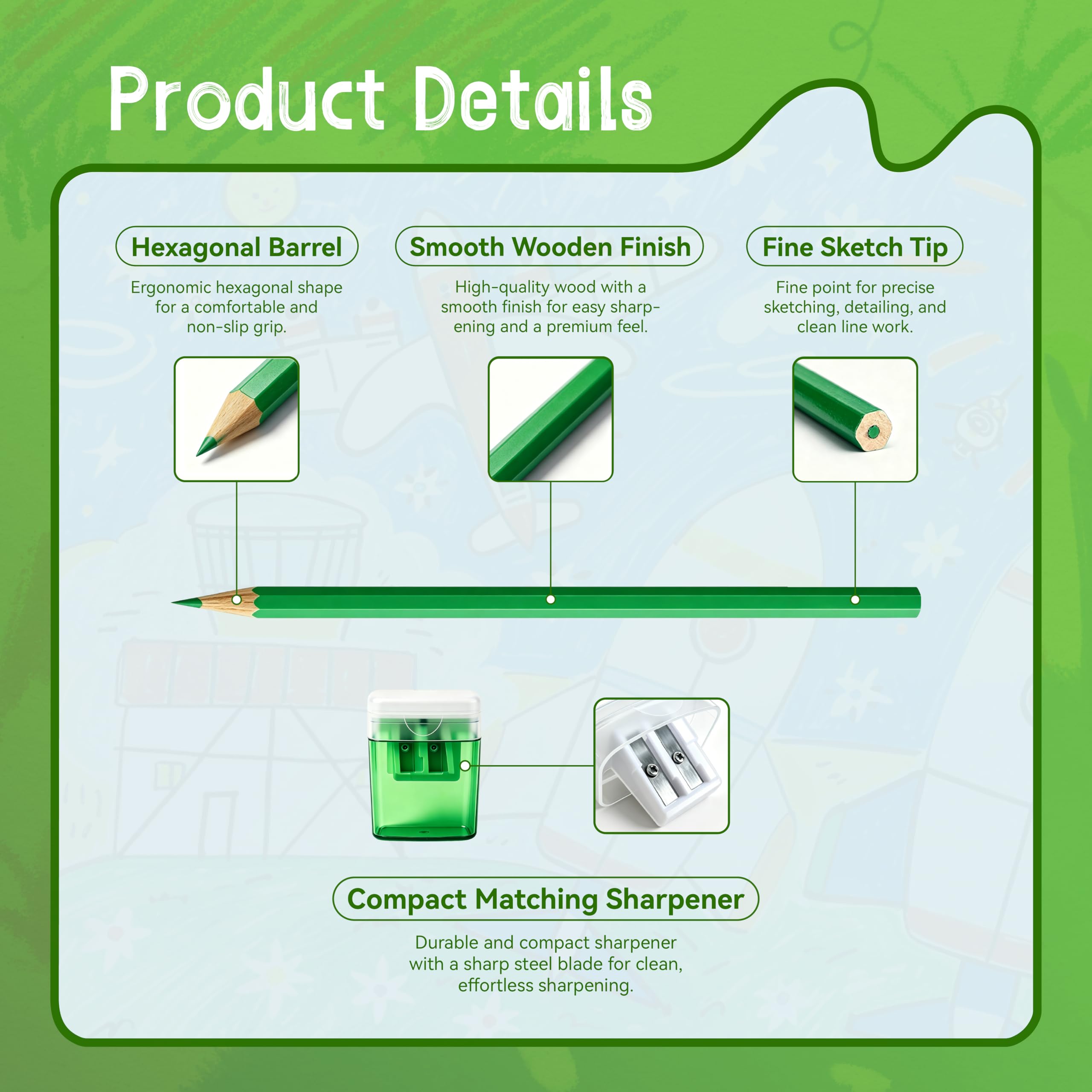 36 Piece Green Colored Pencils Set - Artist Quality -2