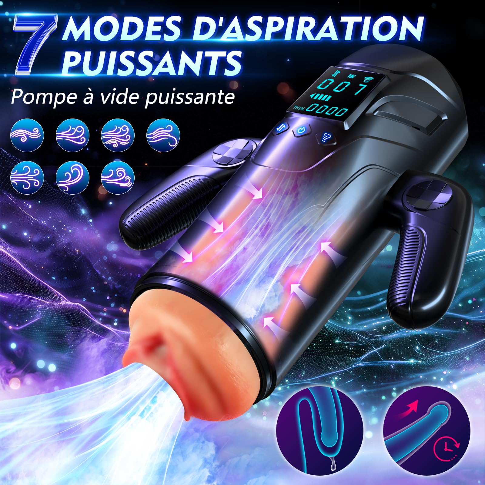Masturbateurs Masculins Sex Toýs Homme-Automatique Masturbâteur Homme Mains Libres avec 7 Modes de Succion & Poussée et Vibration, Sex Toys Pour Adults Masturbateur Réaliste 3D avec Écran LED
