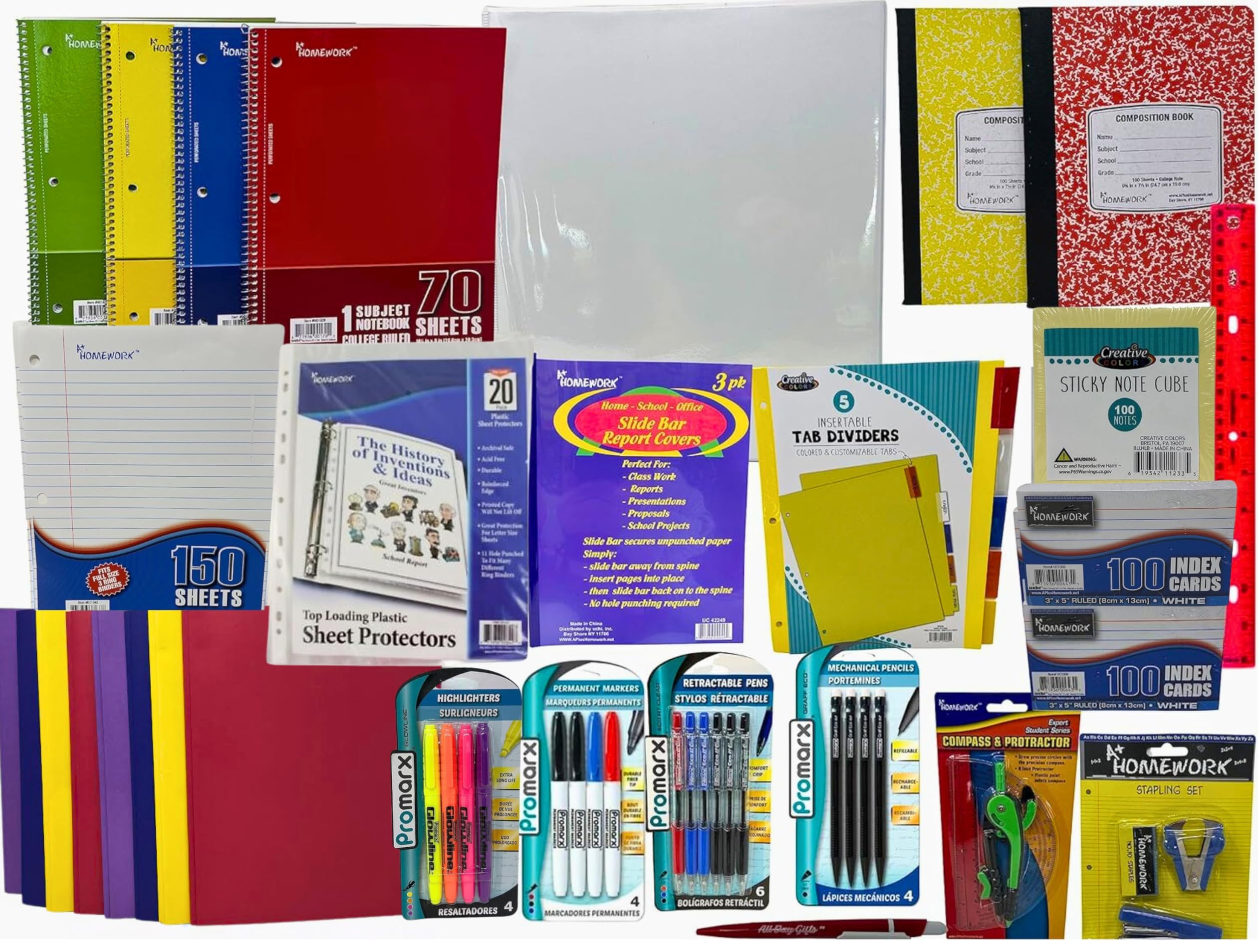 College Ruled Back to School Essential Supplies Kit Bundle for Middle, High School and College: Binder, Mechanical Pencils, Sharpies, Pens, Highlighters, Folders, Note Books and More 55+ items