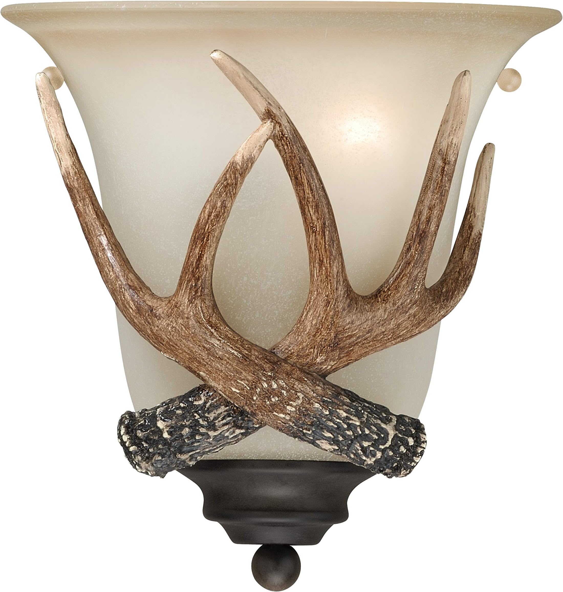 VAXCELYoho 1 Light Bronze Rustic Antler Flush Wall Sconce Cream Glass