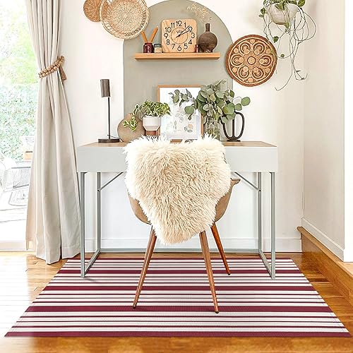 Miniatura 7 de Alfombra a rayas beige  Tapete de 3 x 5 pies para puerta delantera al aire libre, tapete de bienvenida para exteriores, tapete de algodón lavable