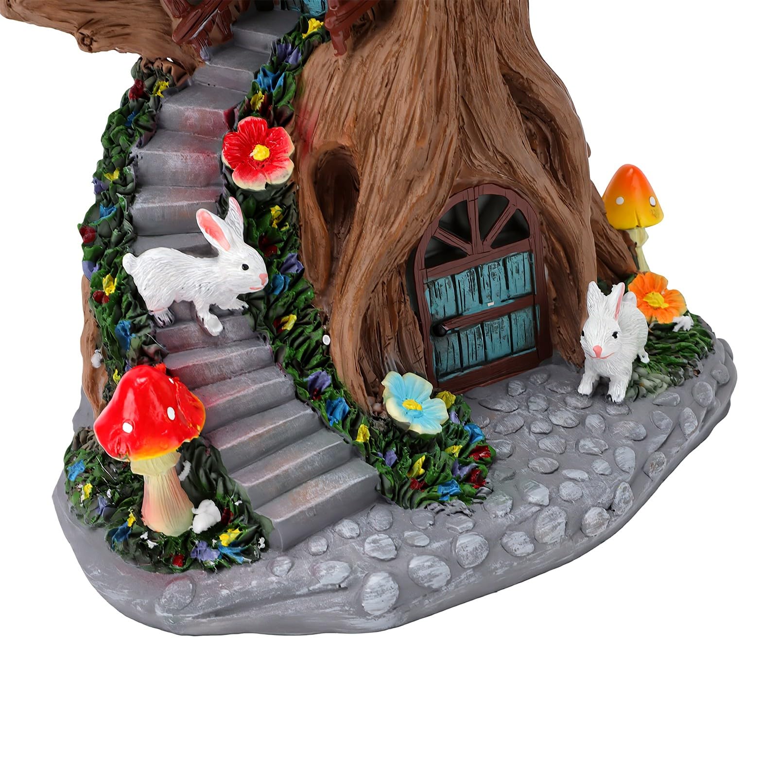 Casa delle Fate Solari, Cottage a Forma di Fungo in Resina con | Statuetta di Piccoli Funghi e Coniglio, Resina Resistente Agli Agenti Atmosferici, Luce Notturna Automatica da 300 MAh,