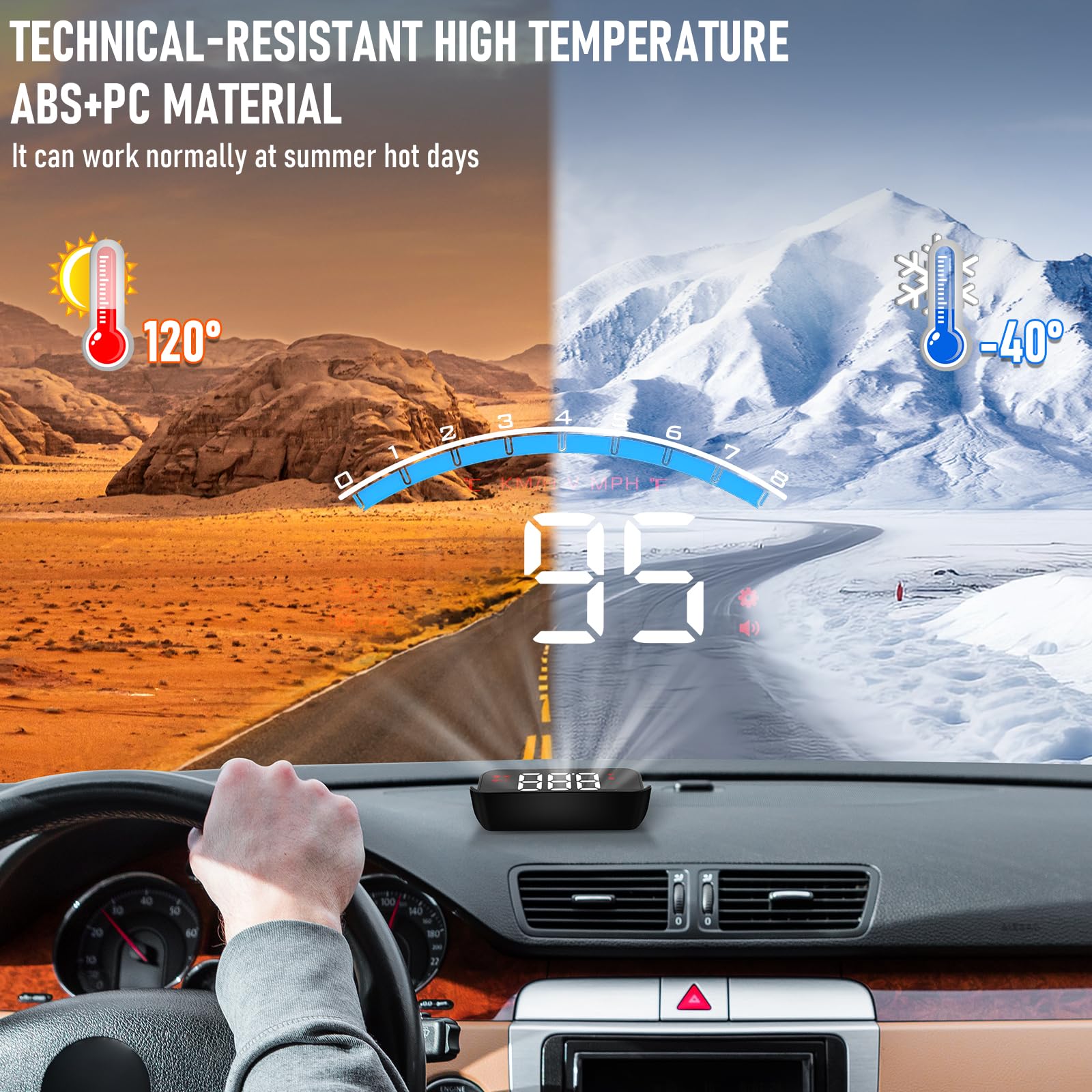KAOLALI M6S Coche Heads-up Display, OBD2 Velocímetro Coche MPH, Parabrisas Proyector, Pantalla de 3,5 Pulgadas, con La Velocidad MPH, Pantalla de Temperatura del Agua Alerta de Seguridad de Velocidad