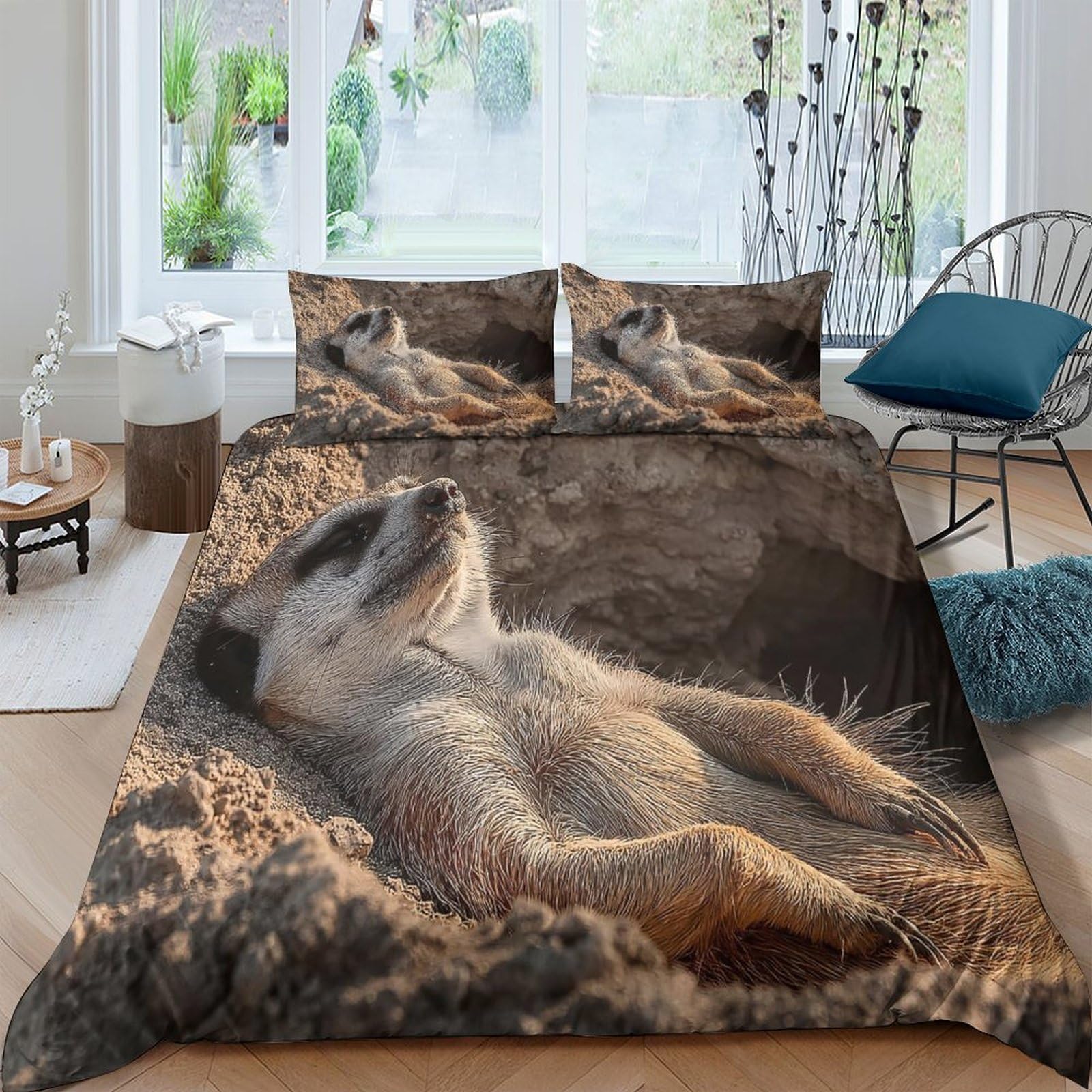 Ctjqhvkz Style-6 3D Printed Meerkat Sunbathing Fitted Sheet Microfiber Soft Anti-Slip Animal Mattress Cover For Bedroom Dorm Decor Single（135X200cm）