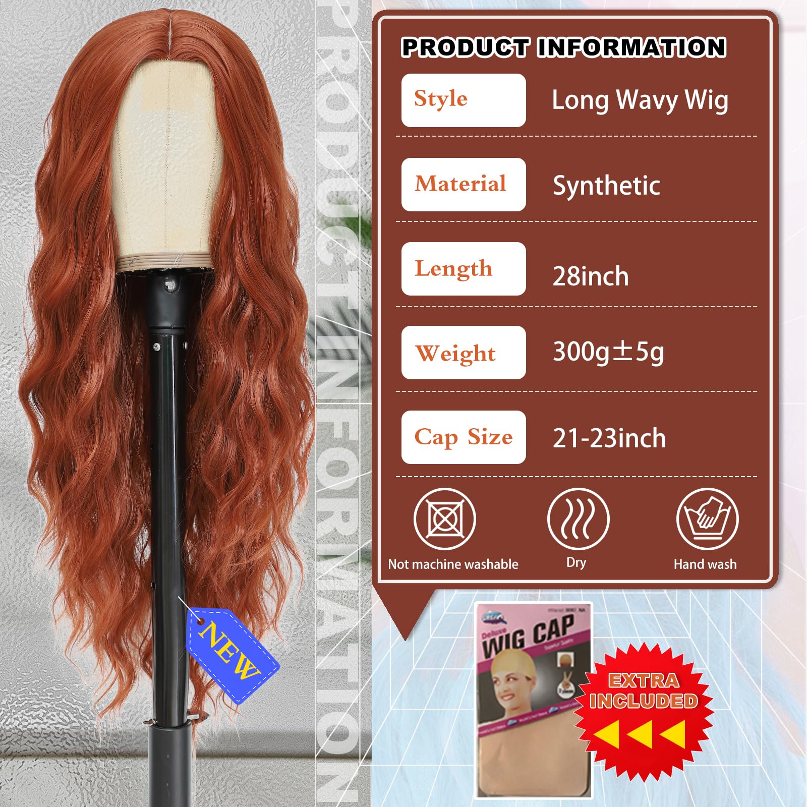 BUPPLER Cosplay Long Auburn Wig 28 Inch Middle Part Synthetic Wig Realistic Gifts Party Wigs for Women Daily Use Colorful Wigs (Auburn) - Image 2