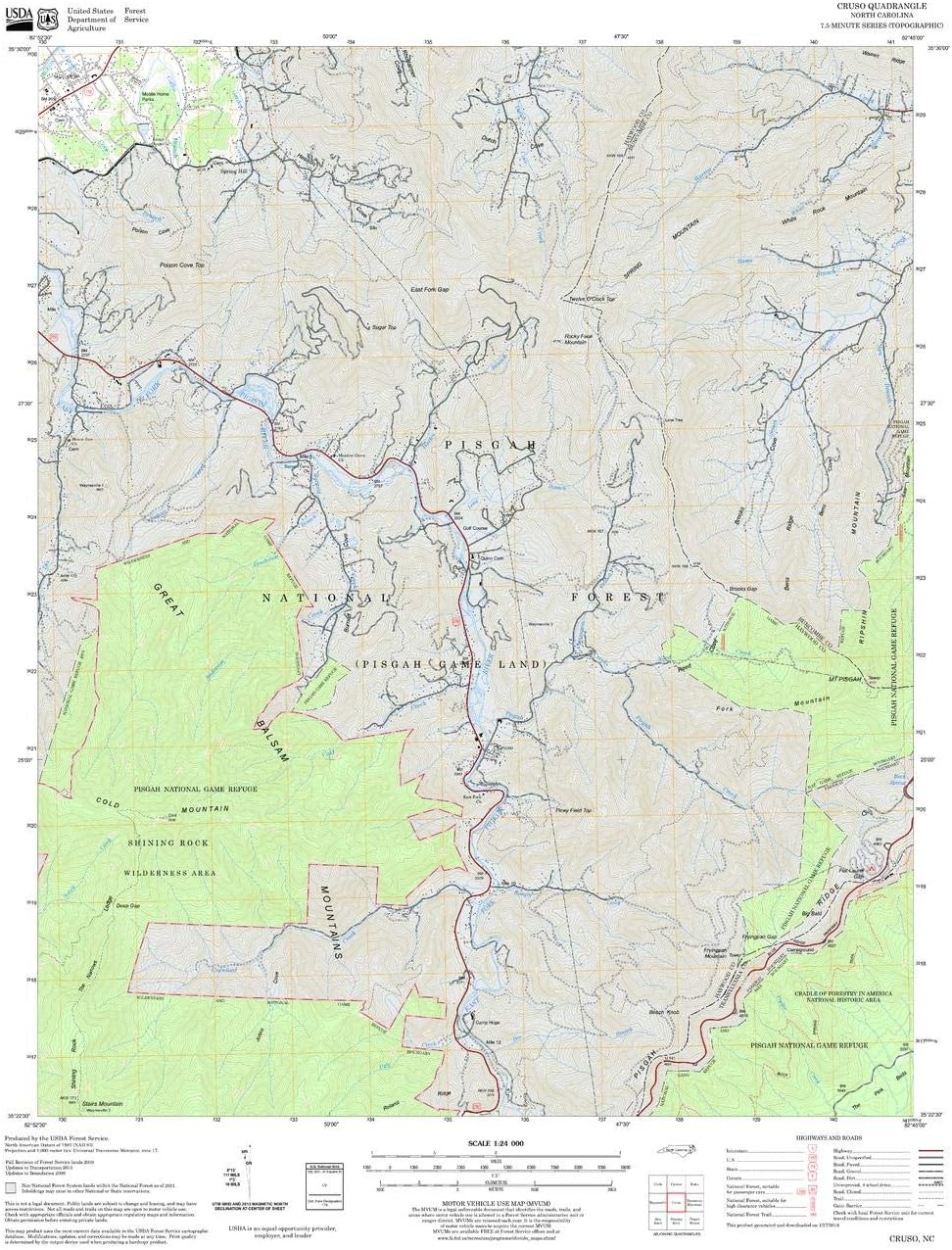 Cruso Quadrangle, North Carolina 21.75" x 27" Laminated