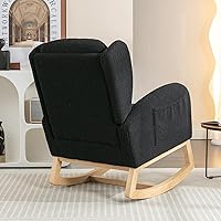 Vista 7 de Mecedora de peluche para guardería, silla mecedora tapizada con bolsillo, silla moderna con respaldo de ala, cómoda silla de lectura con patas