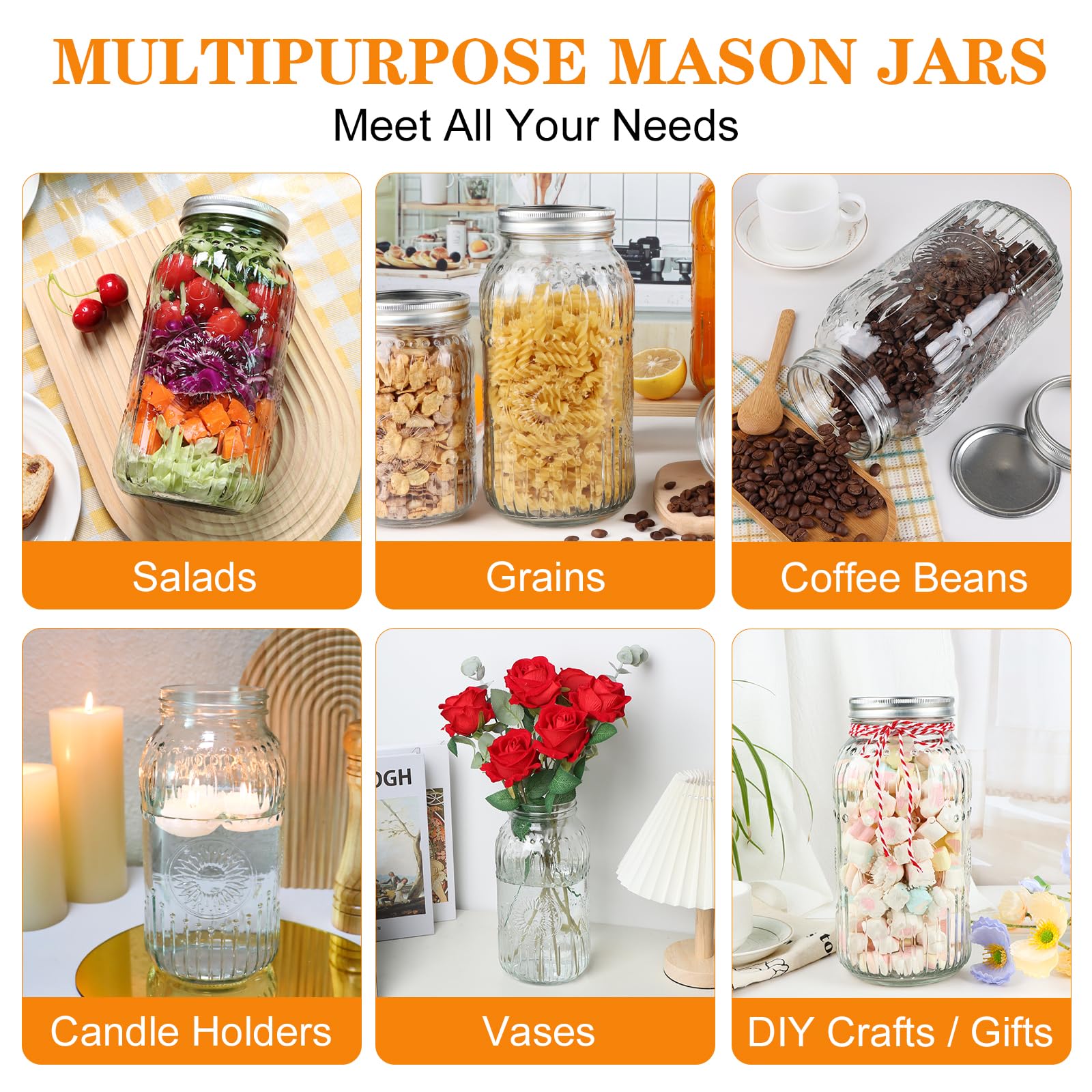 HINGWAH Mason Jars - 64oz 3 Pack -6