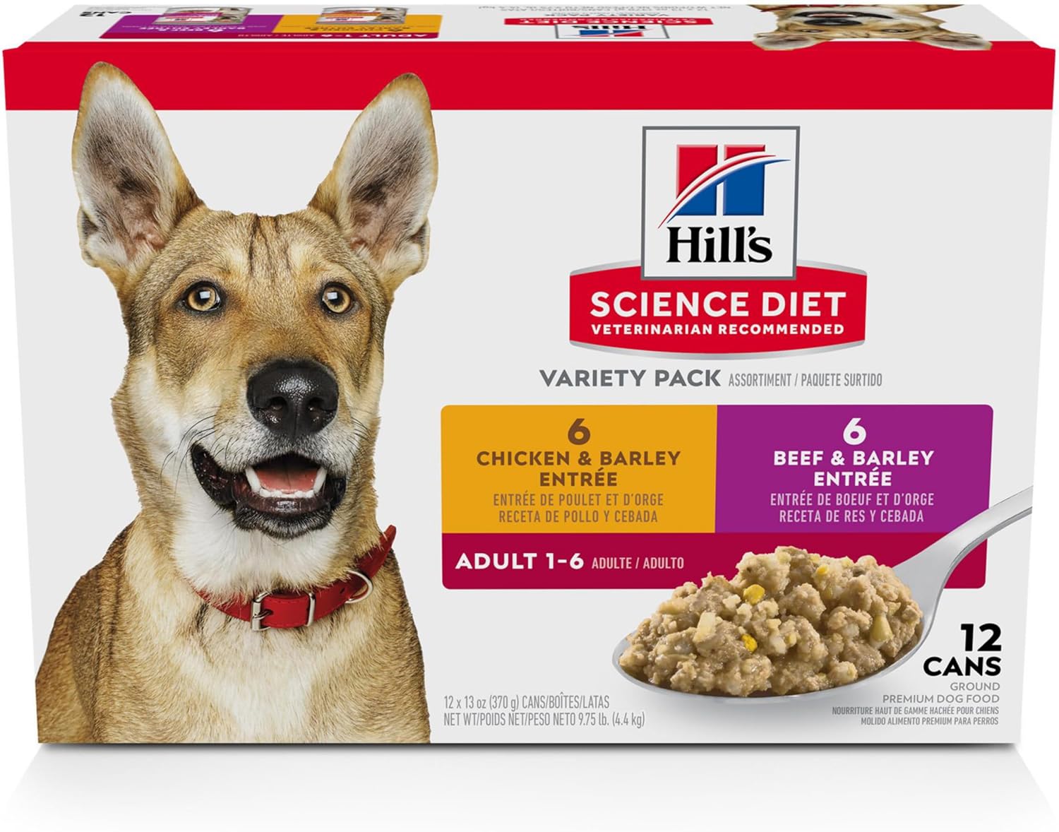 (Best by 02/27)Hill's Science Diet Adult 1-6, Adult 1-6 Premium Nutrition, Wet Dog Food, Variety Pack: Chicken & Barley; Beef & Barley Loaf, 13 oz Can Variety Pack, Case of 12 Variety Pack: Chicken & Barley; Beef & Barley Loaf 13 Ounce (Pack of 12)