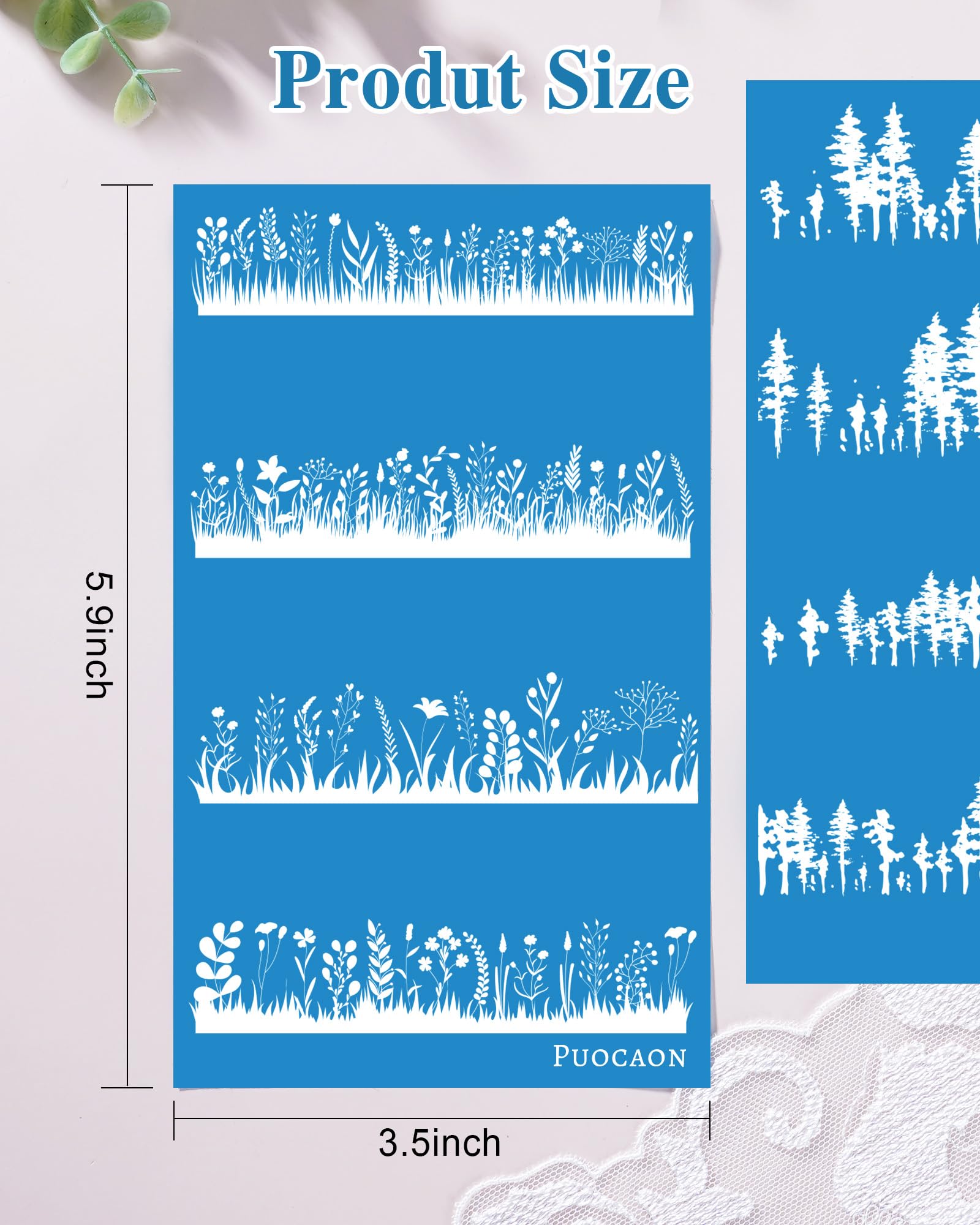 Puocaon Pine Clay Silk Screen - 6 Pcs Reusable Pine Tree Stencils for Polymer Clay Jewelry Making, Forest Screen for Earrings