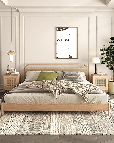 Miniatura 3 de KIETLER Mesita de noche de ratán, extremo, mesa auxiliar, juego de 2, madera