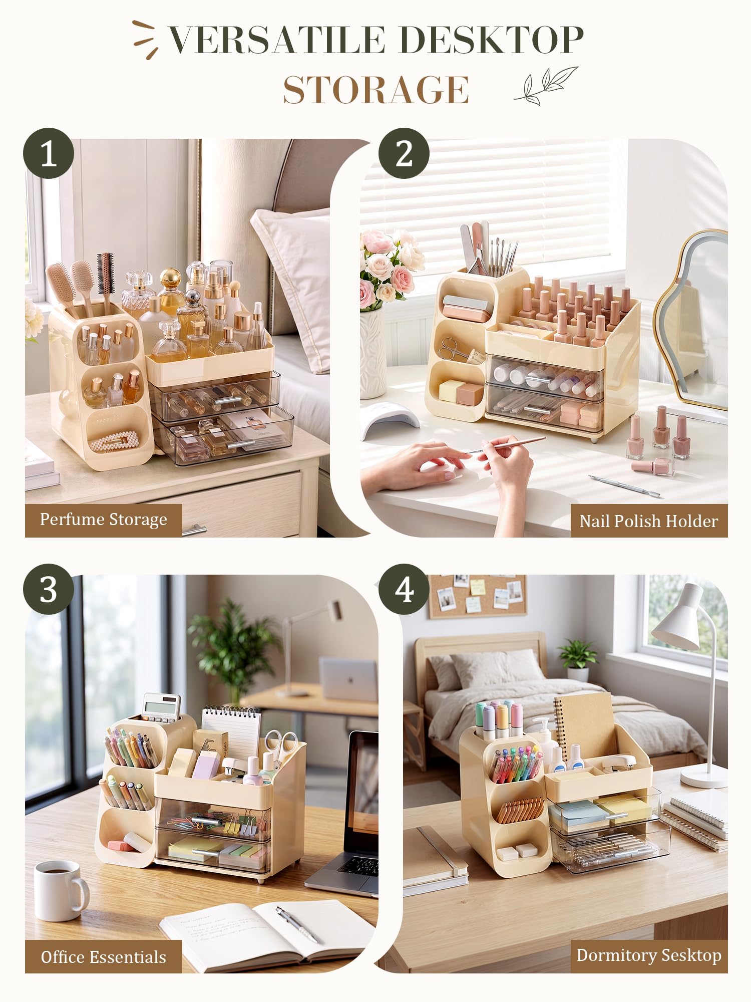 Make-up-Organizer mit Schubladen, großes Fassungsvermögen, für Schminktisch, Badezimmer und Schlafzimmer, Schreibtisch, Kosmetik-Organizer, einfache Aufbewahrung von Hautpflege, Pinseln,