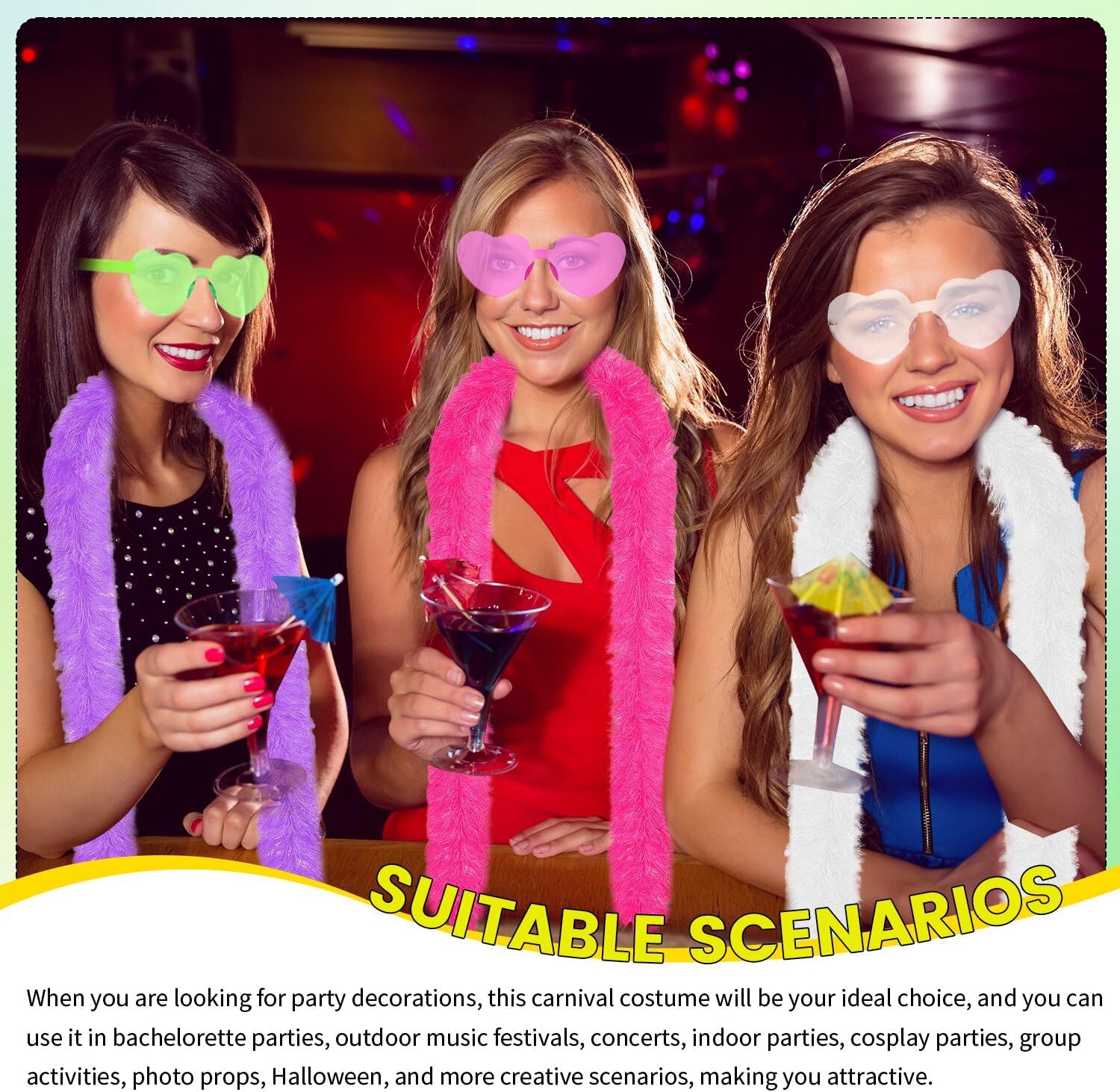 40Pcs/20Set 4.6ft Artificial Fluffy Boas Bulk with Heart Rimless Sunglasses Set Party Favors for Wedding