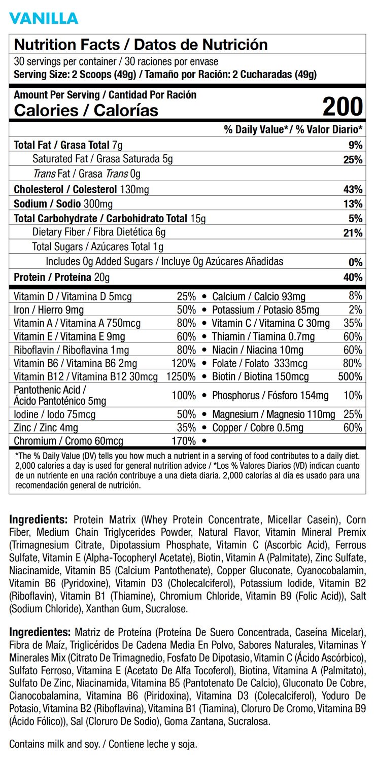 Yes You Can! Complete Meal Replacement 30 Servings, 20g of Protein, 0g Added Sugars, 22