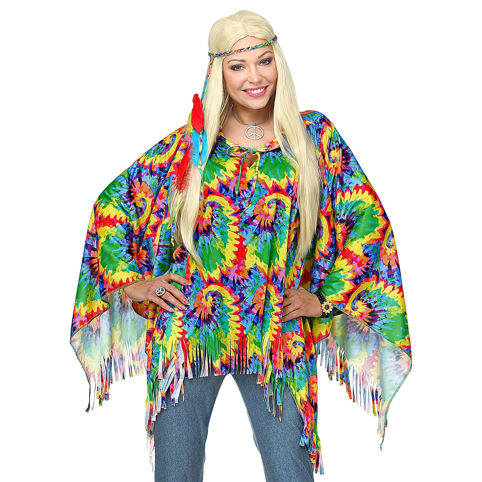 W WIDMANN MILANO Party Fashion - Kostüm psychedelic Hippe, Flower Power, Poncho, Stirnband, Karneval, Mottoparty