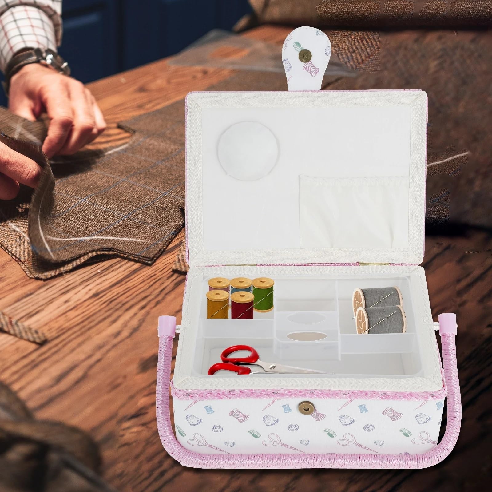 Caja De Costura Con Asa Costurero Con Bandeja Extraíble Práctico