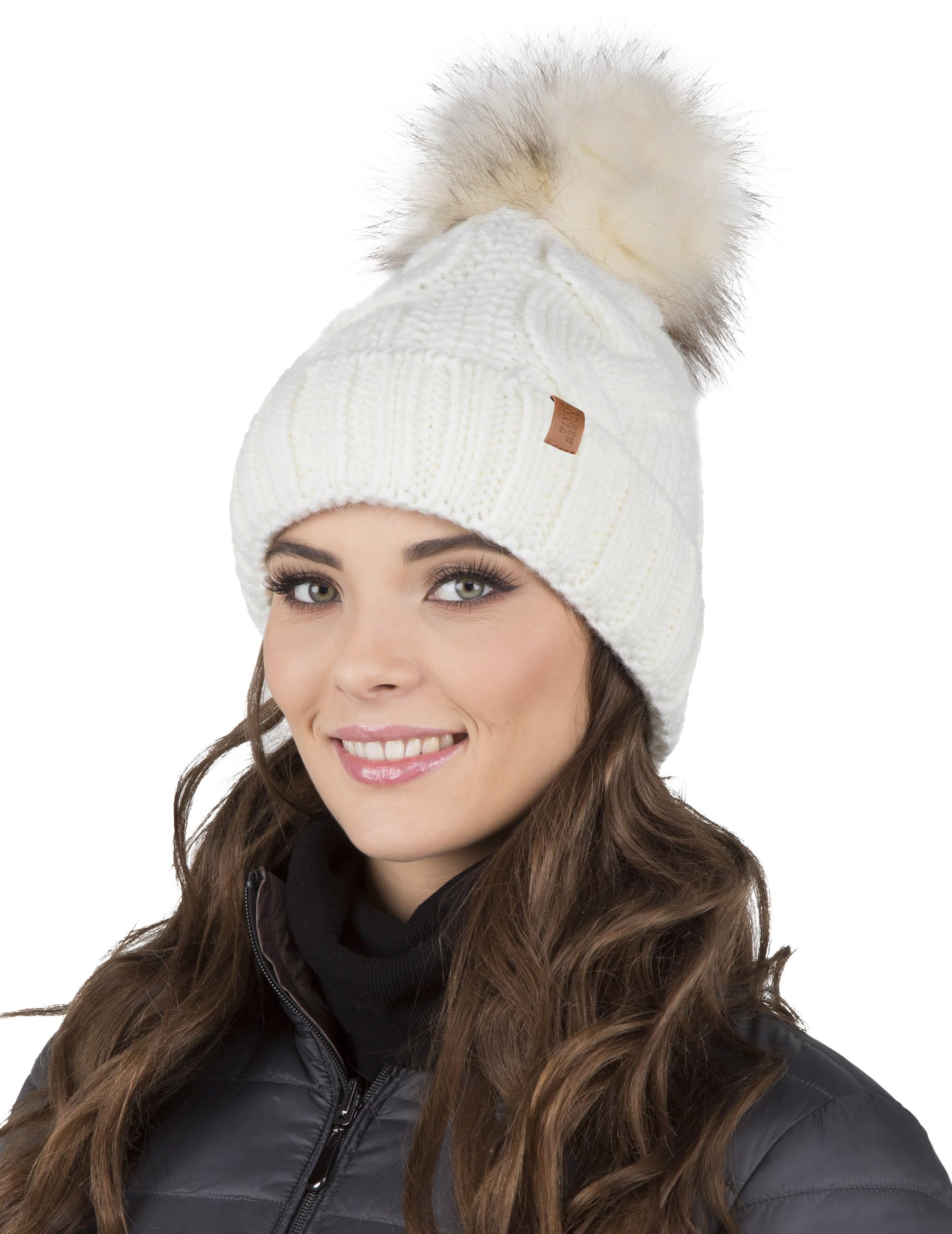 Vivisence Winter Hat with Pom Pom for Women Warm Ideal for Cold Days 7014, Ecru,UNI