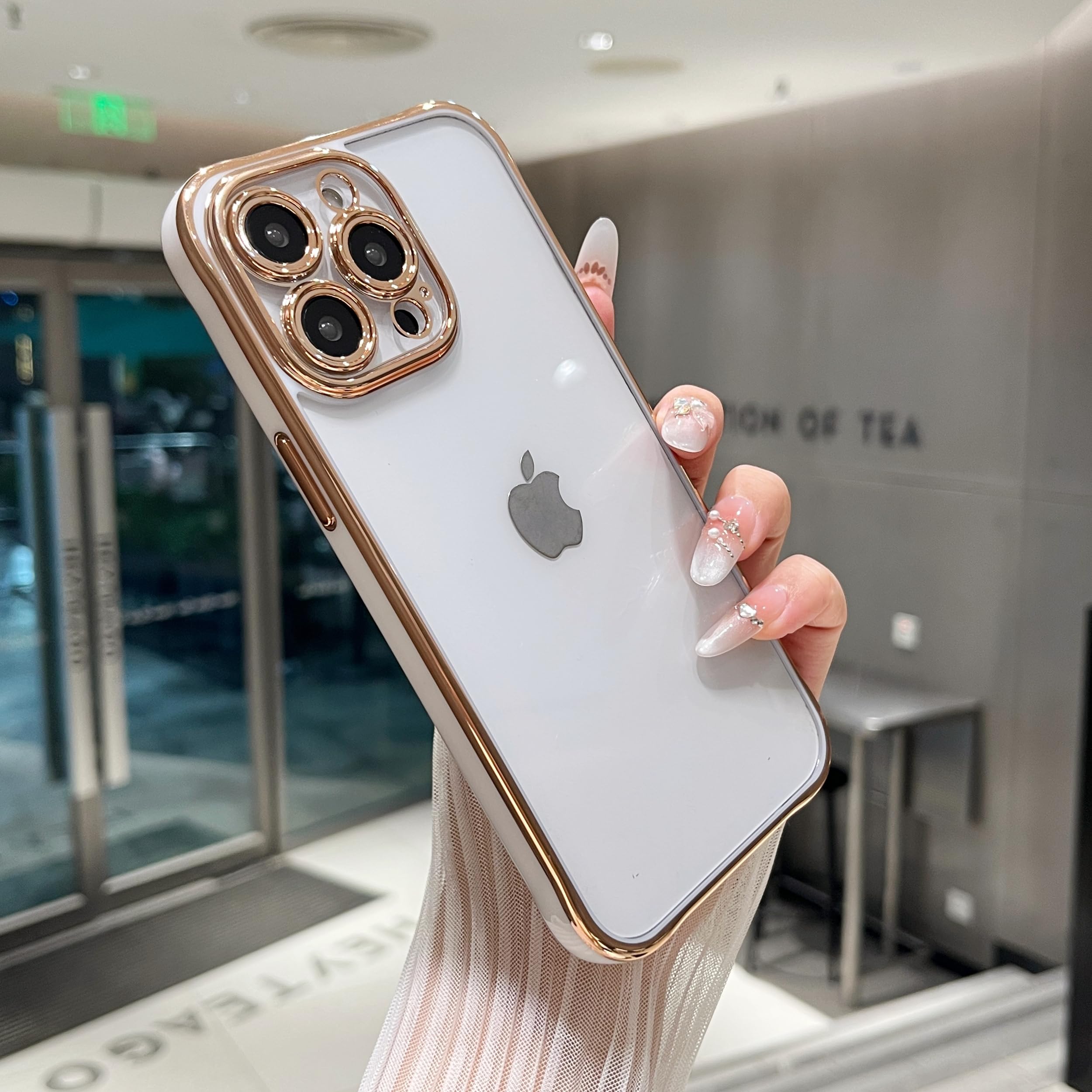 ZTOFERA For IPhone 13 Pro Max Case 6.7 Inch,Cute Colorful Iridescent Plating Edge Case With Love Hearts Pattern,Camera Lens Protection Shockproof Phone Case For Women Girls,Iridescent Blue