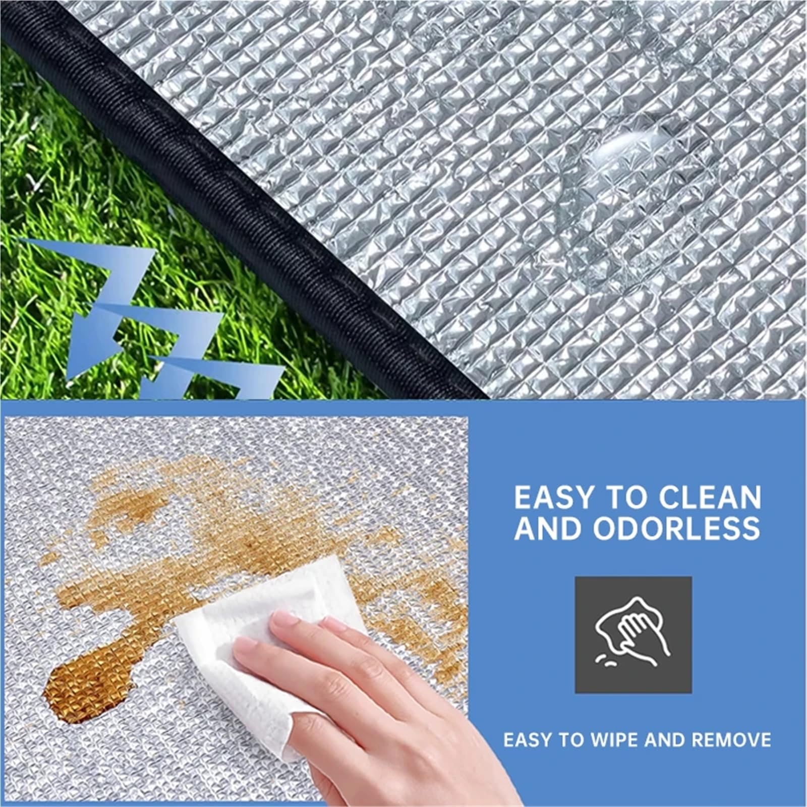 Camping Isomatte wasserdichte Matte for den Außenbereich, doppelseitige Bodenmatte aus Aluminiumfolie, wasserdichte Campingzeltmatte, Strandsandmatte