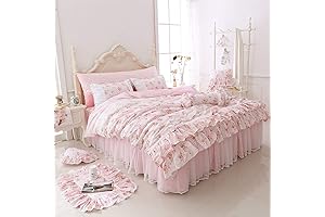 Romantic Coquette Bedding Set: Adorned with Roses and Ruffled Lace