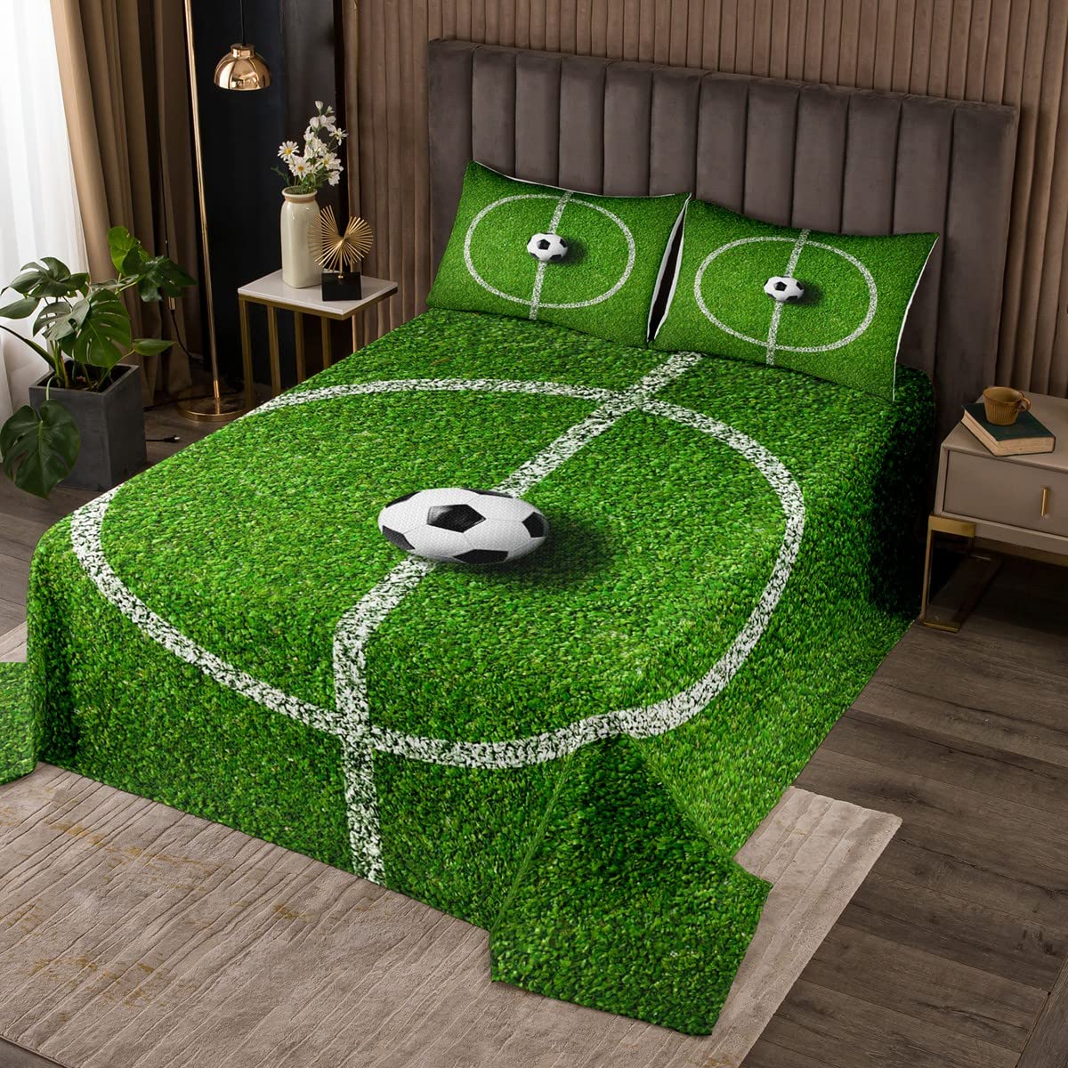 Homemissing Set di biancheria da letto per bambini con copriletto trapuntato per bambini, per ragazzi, ragazzi, campi da calcio, giochi competitivi trapuntati, traspirante, per sport, set matrimoniale