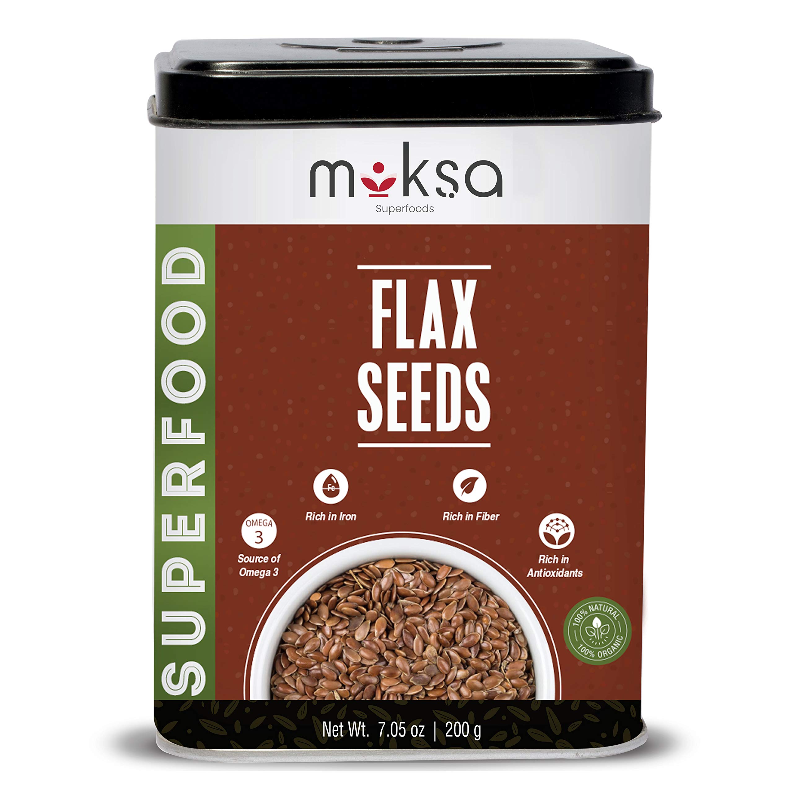Moksa Flax Seeds 200 gm | Seeds For Eating | Alsi Seeds | Flax Seeds For Heart Health & Weight Loss | Rich in Fibre and Omega-3 | Flax Seeds For Hair Growth | Diet Food | Raw Flax Seeds