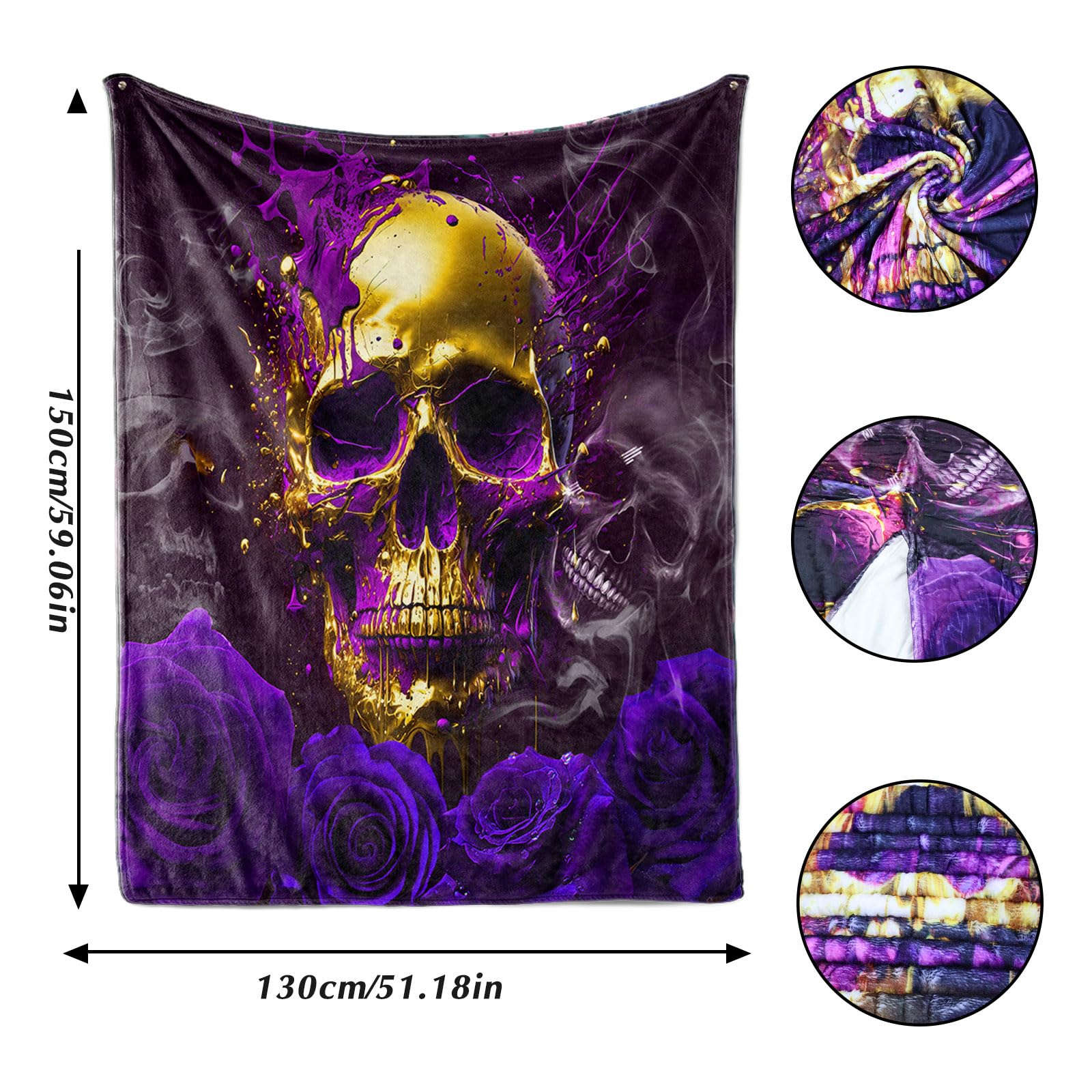 Coperta Morbida In Pelliccia Sintetica Con Teschi, 150x200cm, Tema Gotico Halloween
