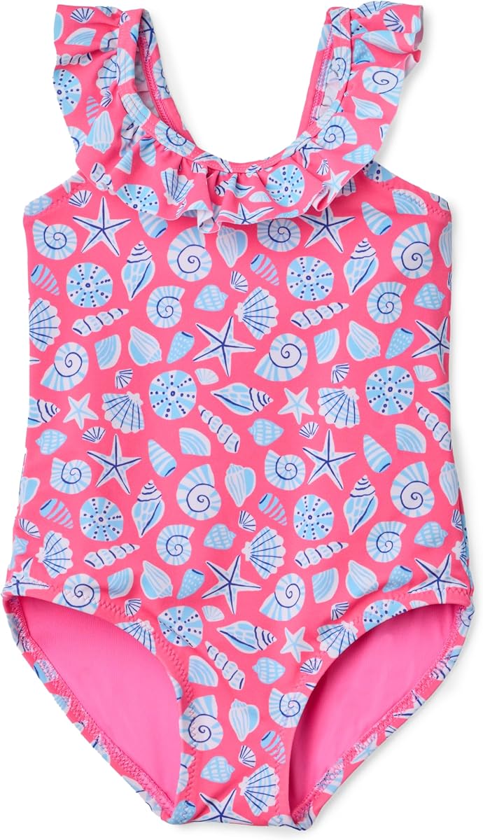 Amazon Essentials Girls' Frill-Trimmed One-Piece Swimsuit