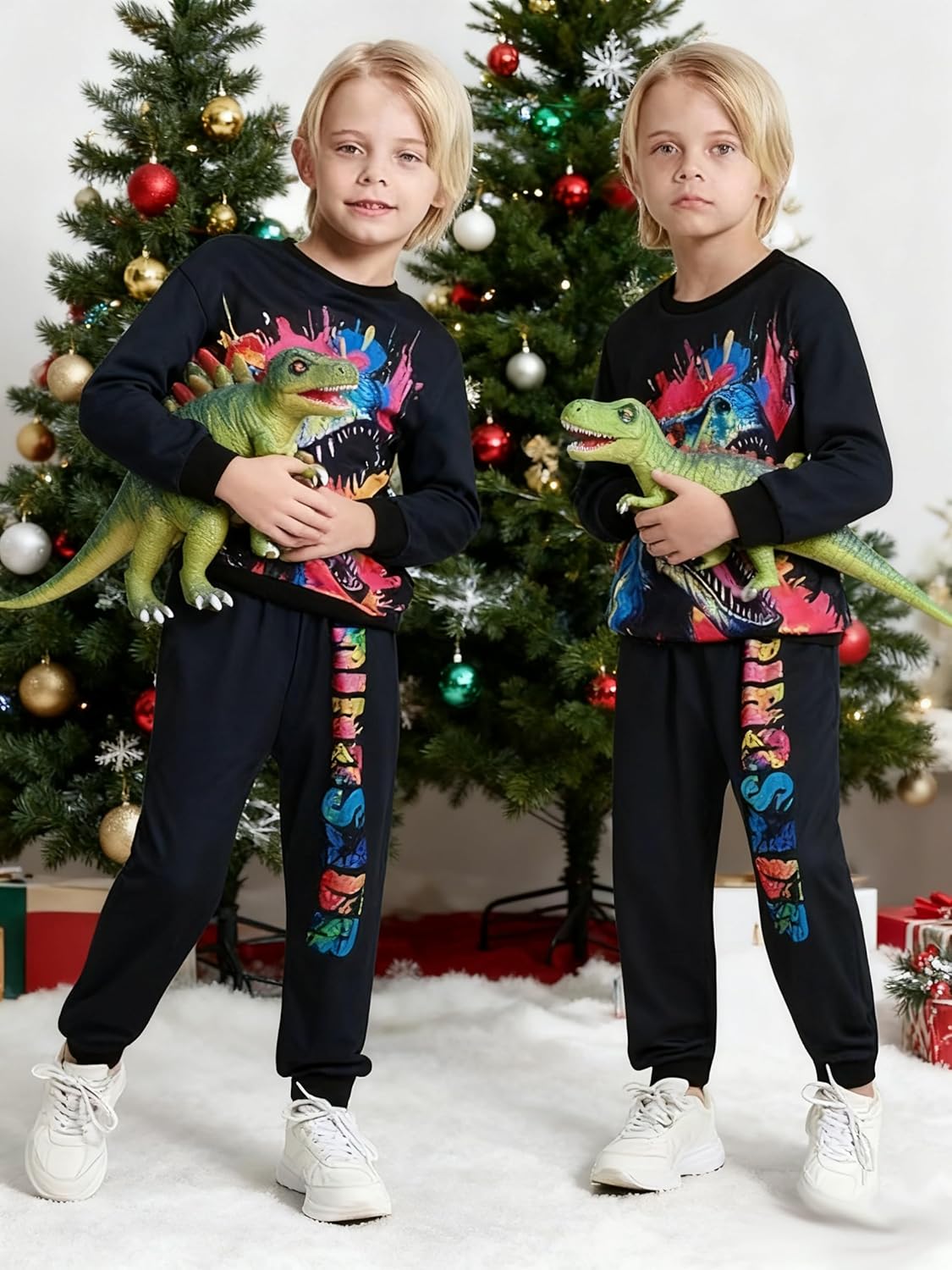 Ochine Toddler Boy Clothes T-Rex Dinosaur Print Long Sleeve Pullover Sweatshirt Tops Pants 2Pcs Boys Fall Winter Outfits 2-8T - Image 6