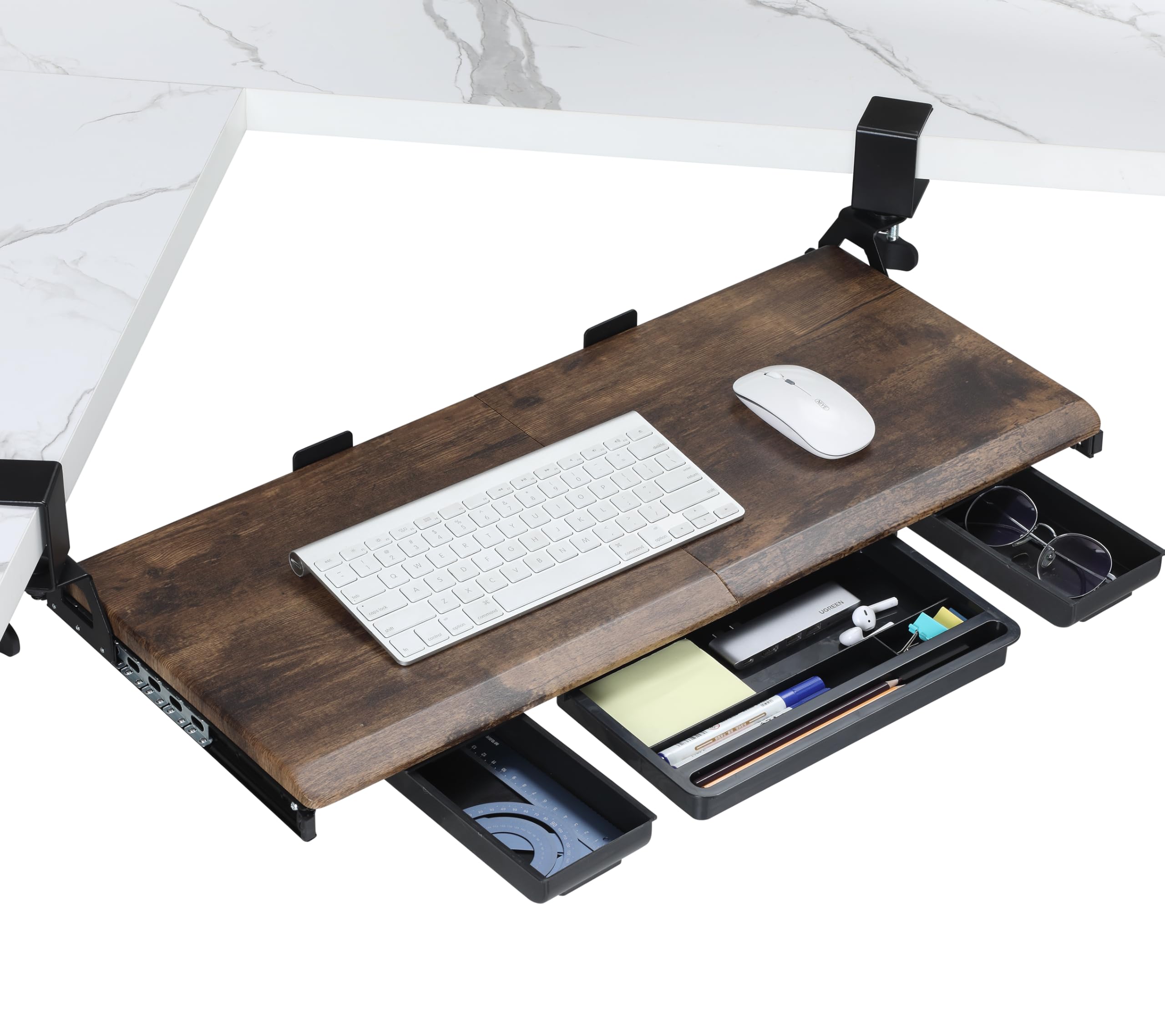 Ripiano Tastiera Sottoscrivania ETHU 680x300mm - Estraibile Con Cassetti E Supporto Regolabile - Foto 4