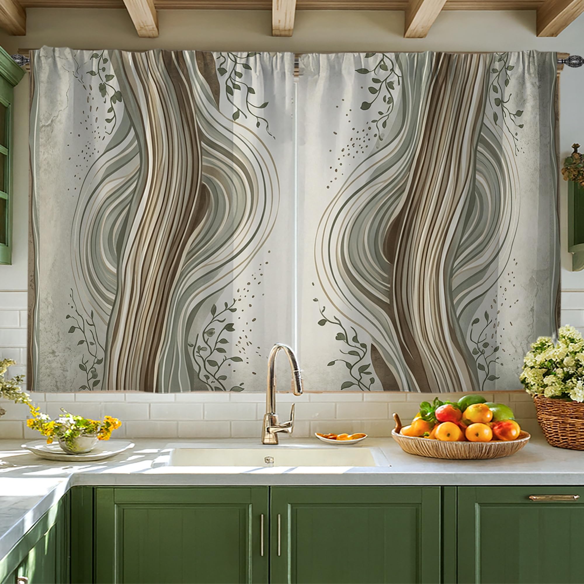 Rideaux de cuisine modernes marrons 106x114 cm pour fenêtre