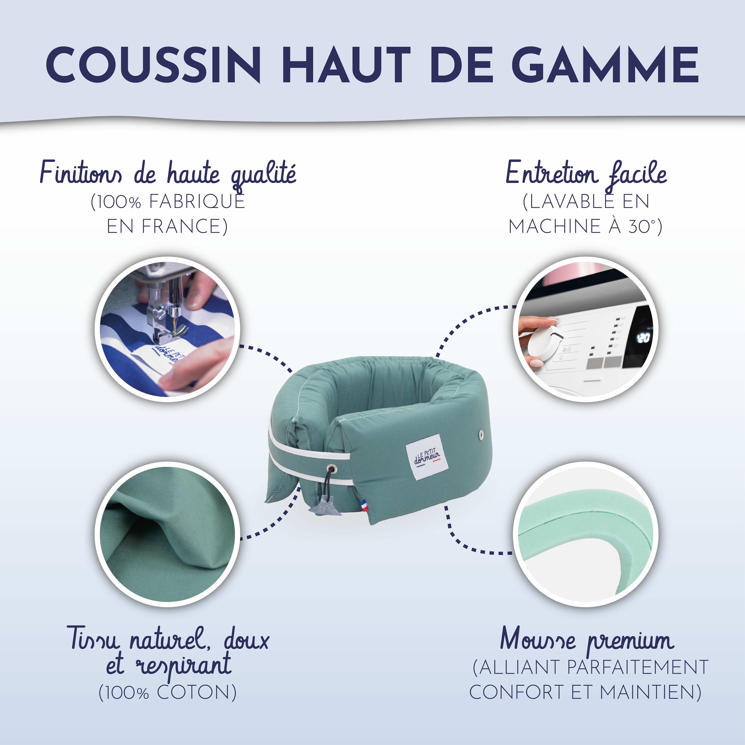 Cuscino da viaggio 3 in 1, da viaggio Thym, ergonomico e leggero, ideale per viaggi in aereo, treno, auto, prodotto in Francia