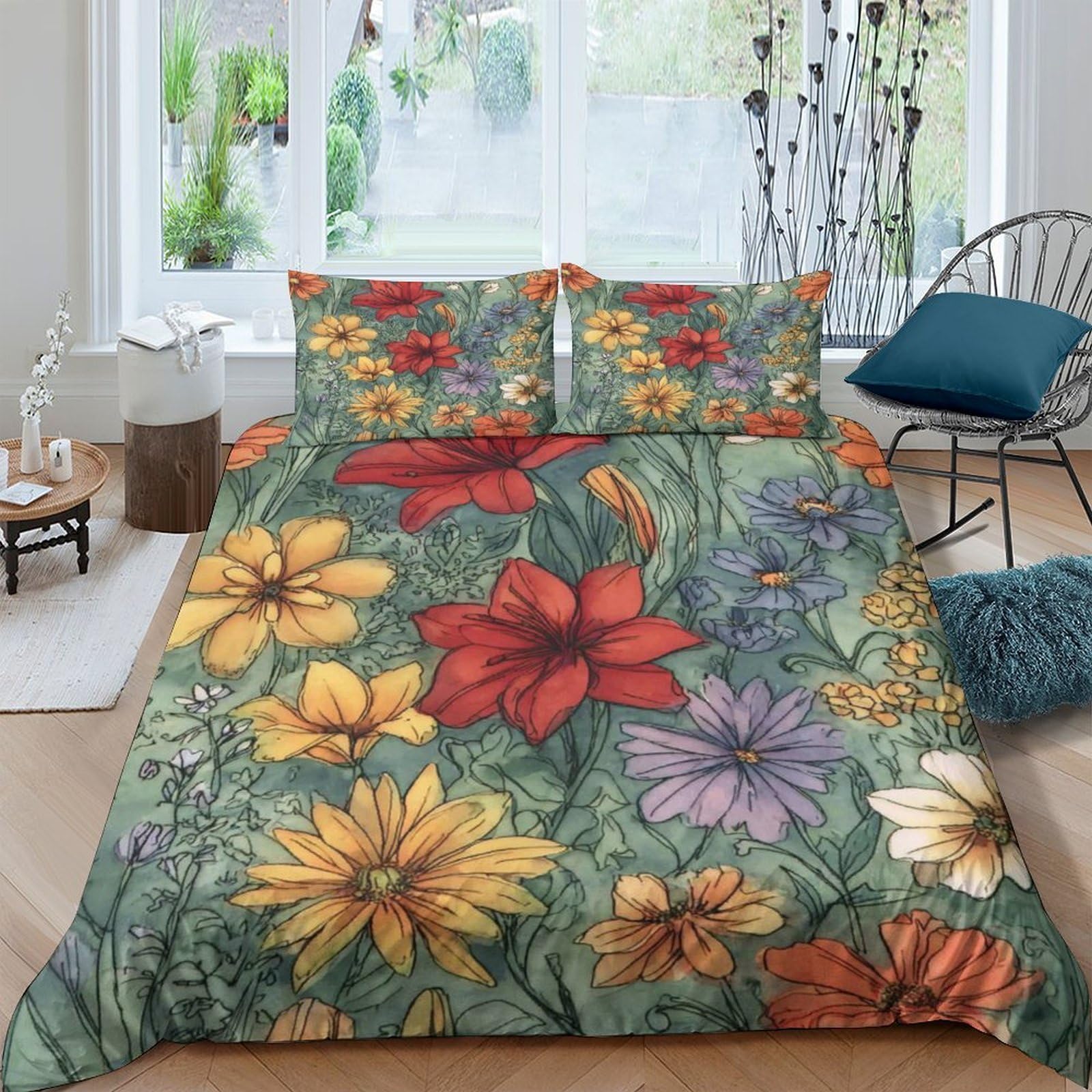 Ctjqhvkz Style-9 3D Printed Wildflower Meadow Fitted Sheet Microfiber Soft Botanical Floral Bed Cover For Bedroom Guest Room Decor Single（135X200cm）