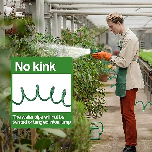 Miniatura 6 de SPECILITE Manguera de jardín en espiral de 50 pies, manguera de agua flexible mejorada de EVA con boquilla rociadora de 8 patrones, mangueras de