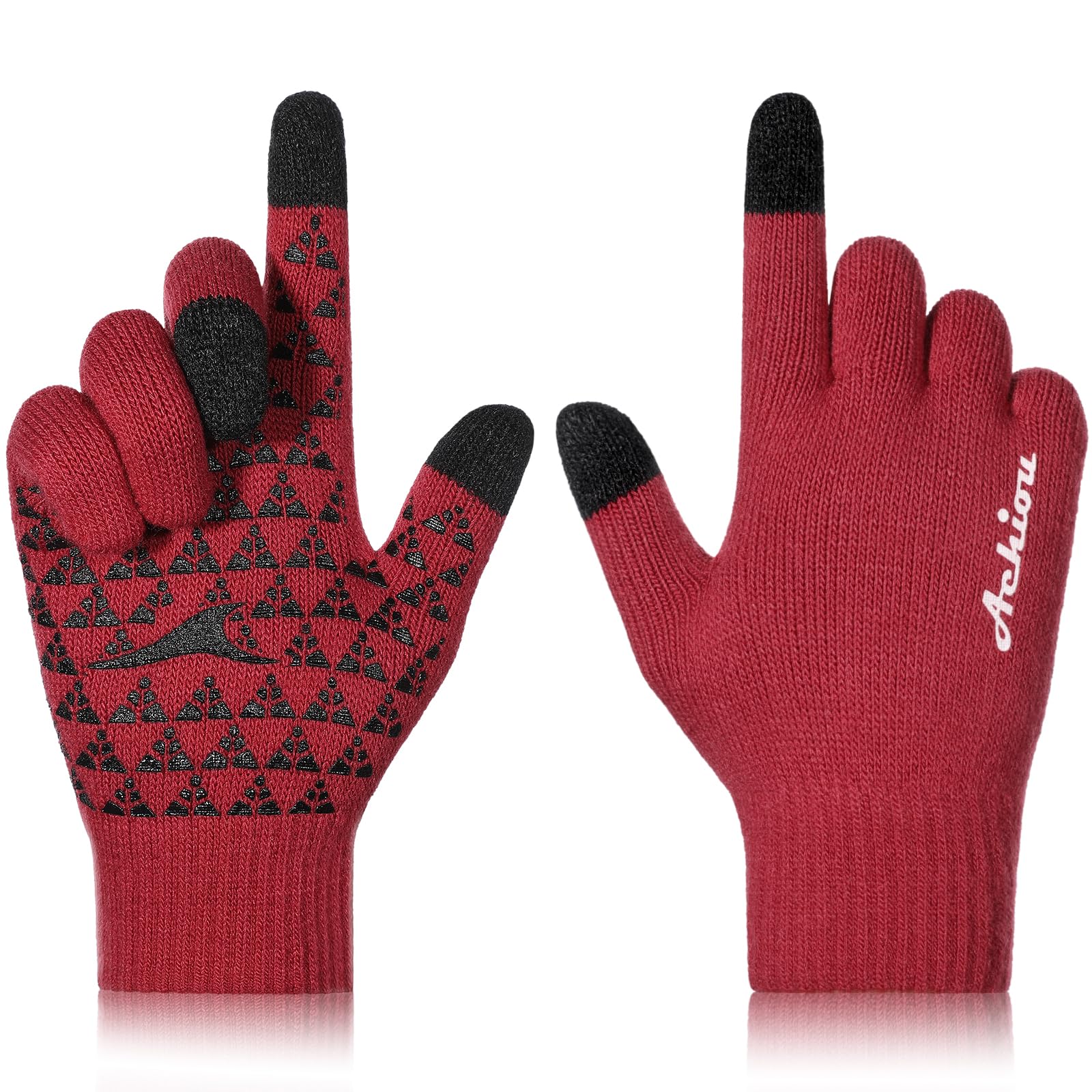 Achiou Winter Gloves for Men Women, Touch Screen Texting Warm Gloves with Thermal Soft Knit Lining,Elastic Cuff