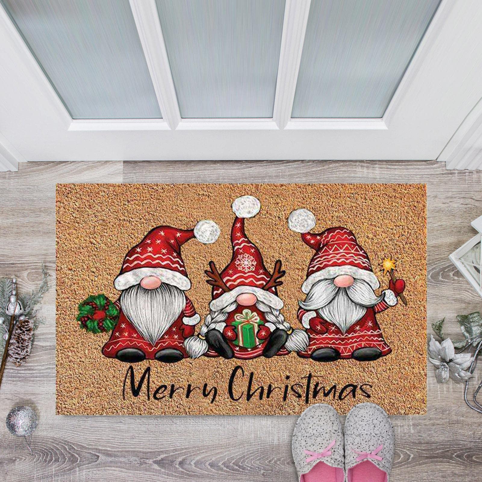 Pomurom Navidad Antideslizante Felpudo, Puerta Navidad, Felpudo Navidad, Felpudo Entrada casa Interior Exterior, Alfombrilla baño, Alfombra Entrada para baño Cocina Pasillo salón, 40 x 60cm