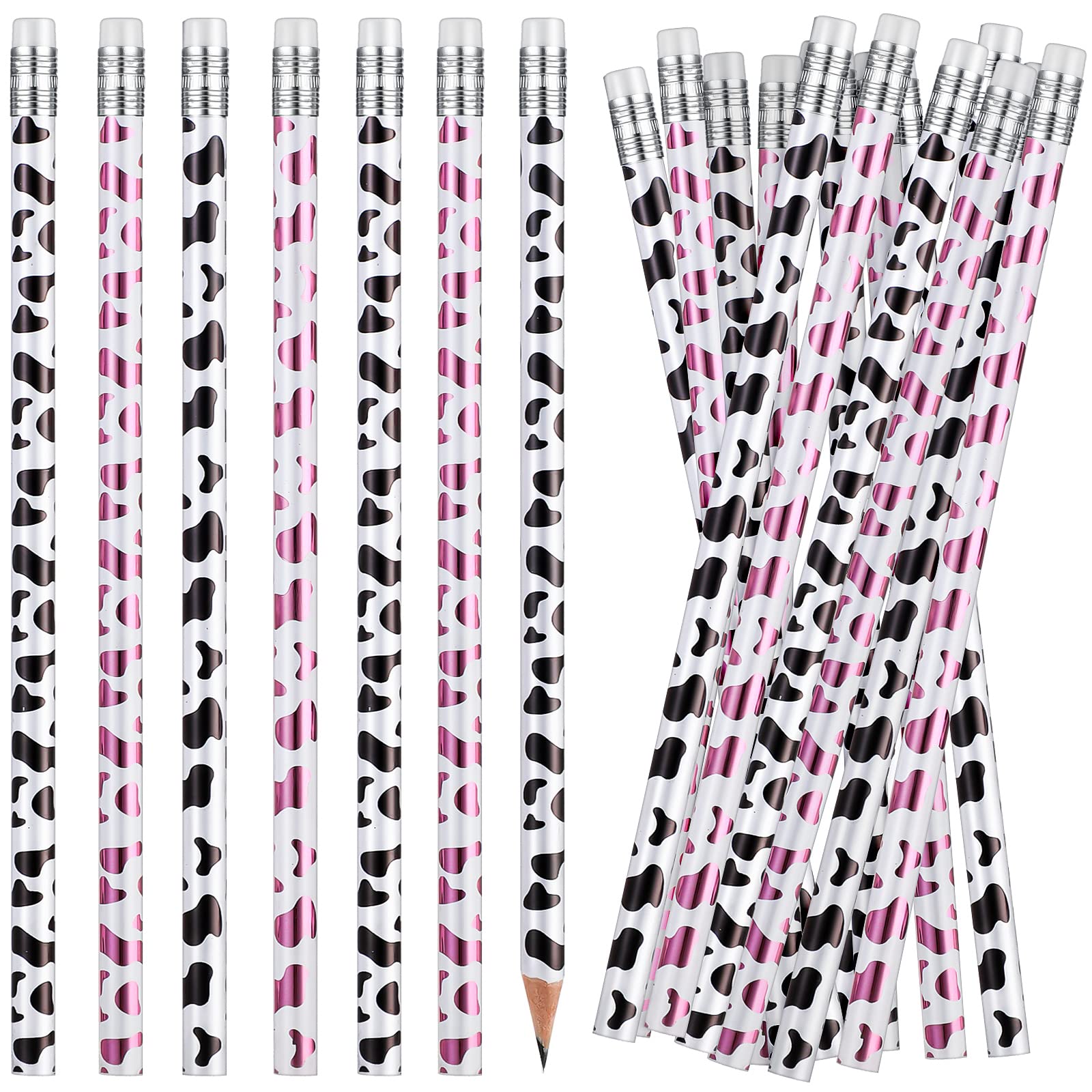 Spakon 36 Pcs Cow Print Pencils Bulk Cow Party Favor #2 HB Personalized Wooden Pencils with Eraser Rewards Birthday Gifts from Teacher Office Supplies