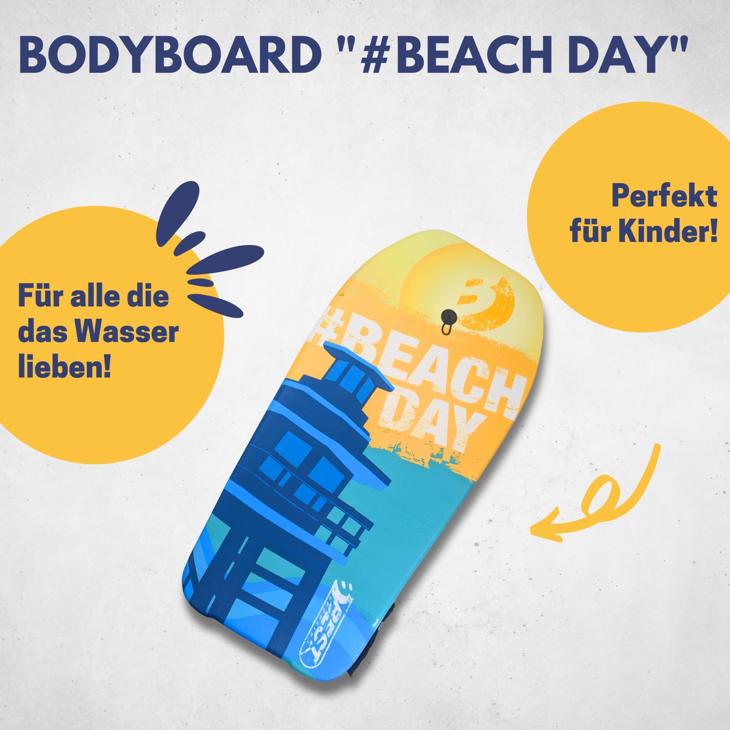 BEST SPORTING Tabla de bodyboard para niños, ligera, para playa, mar y piscina, 92 x 46 x 5 cm, varios diseños, incluye correa para un agarre seguro