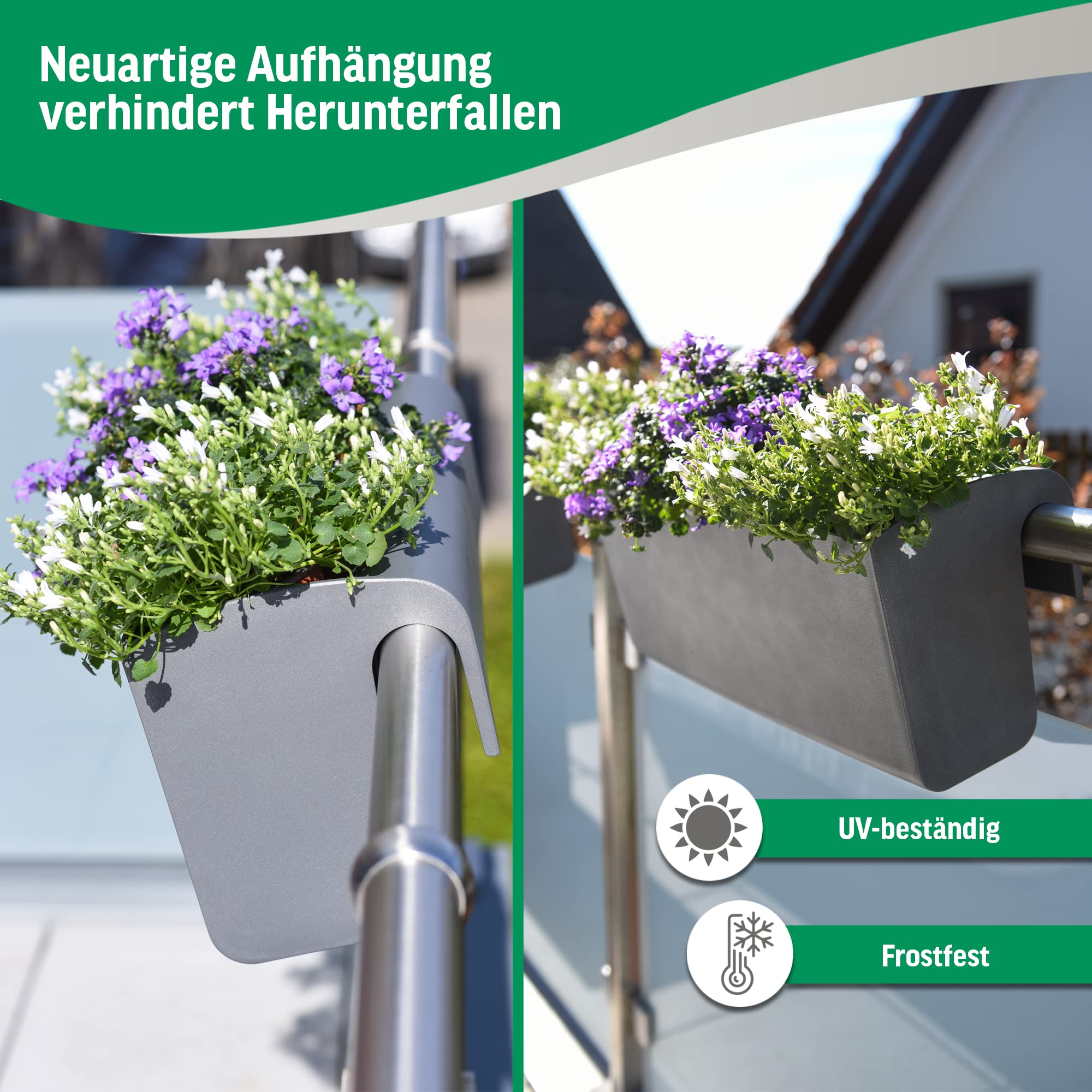 VIVANNO Balkonkasten 80 cm mit Halterung & Bewässerung BALKONA Classico | Pflanzkasten für Balkon-Geländer bis 50 mm Breite, frostsicherer Outdoor Blumenkasten aus Kunststoff mit Wasserspeicher