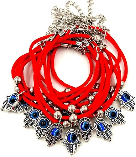 Treasure4U-store 5 pulseras de cuerda roja de cábala con mano Hamsa y protección contra el mal de ojo azul pulseras ajustables con dije de la