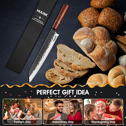 Miniatura 4 de Huusk Cuchillo de sushi con paquete ergonómico de palisandro con cuchillo de pan dentado de 9.7 pulgadas de largo