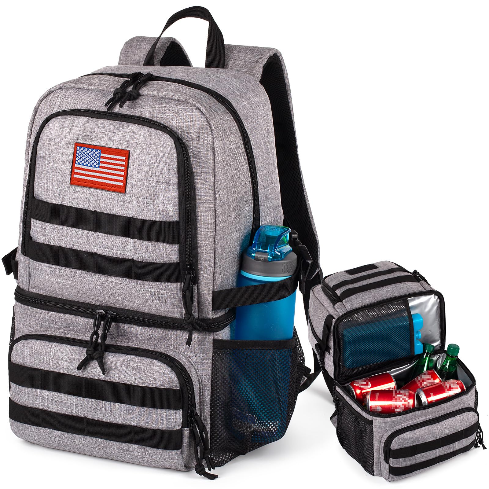 Tactical Double Deck Cooler Backpack for Men, Large Lunch Backpack with 2 Compartment, Soft Cooler Bag