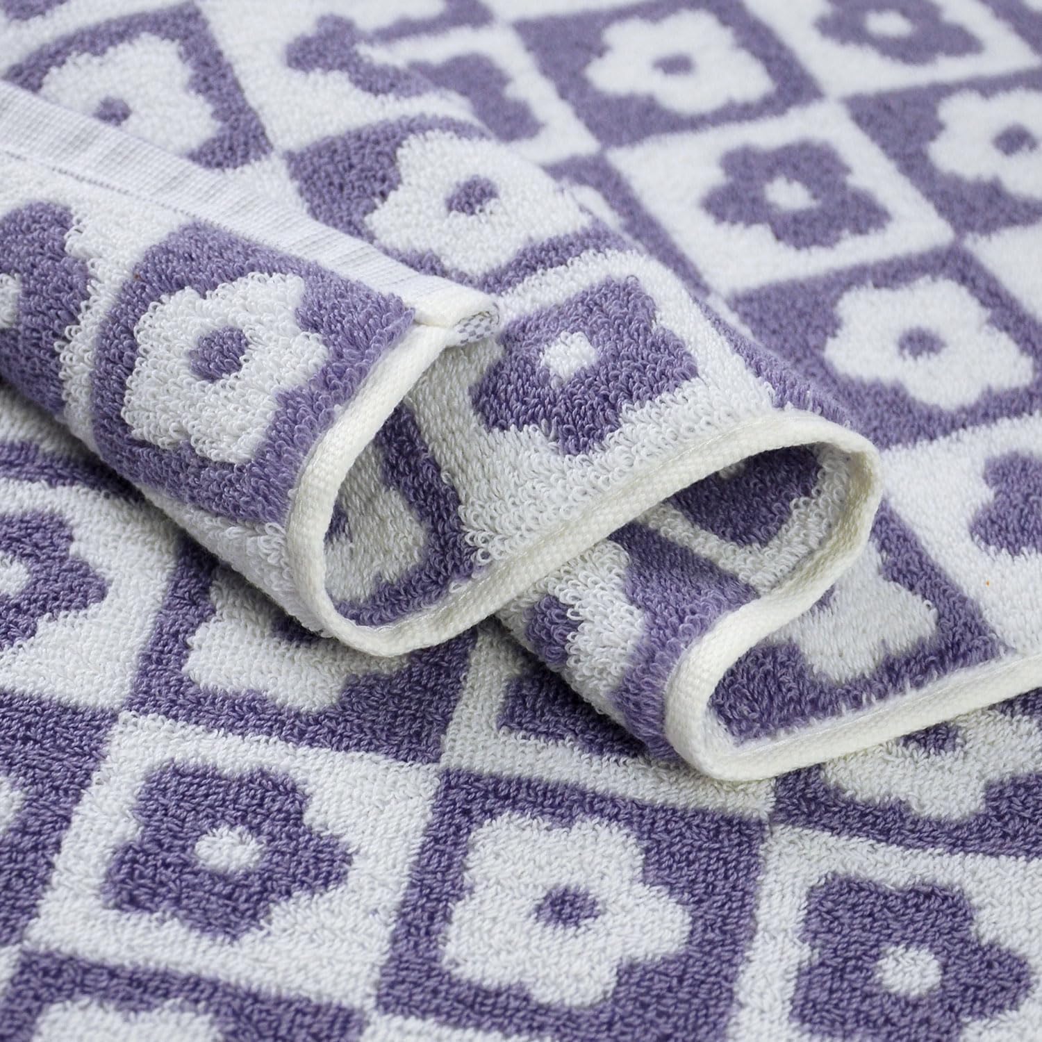 Jacquotha Cotton Hand Towels Lilac Checkered Floral - Quick Drying Hand Towel Set of 4, for Women Girls Bathroom Decor, 29” x 13” - Image 6