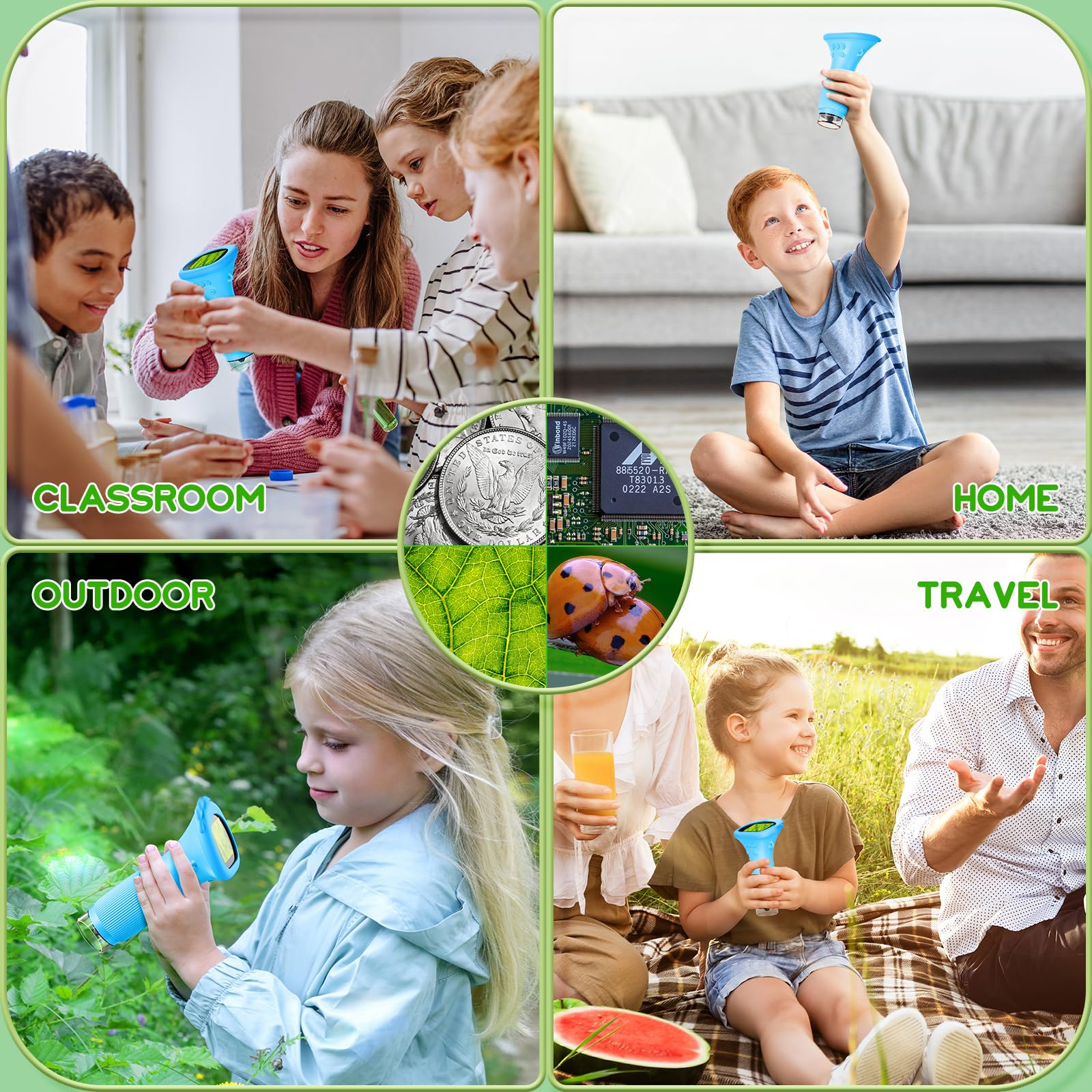 Lemoni microscoop Ashfly-microscoop voor kinderen, lemoni Explorer - digitale microscoop 2,0 inch IPS-scherm USB Microscoop LED-verlichting - aansluiting op pc, mini-microscoop buiten vanaf 4 jaar