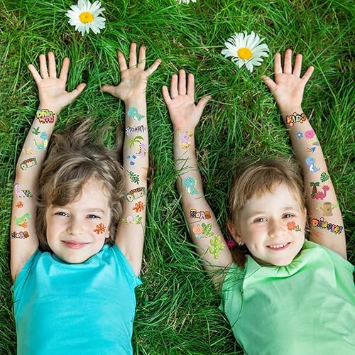 Miniatura 3 de Tatuaje temporal de dinosaurio para niños, 4 hojas de tatuajes temporales para niños y niñas, regalos de dinosaurio, suministros de fiesta, juguetes
